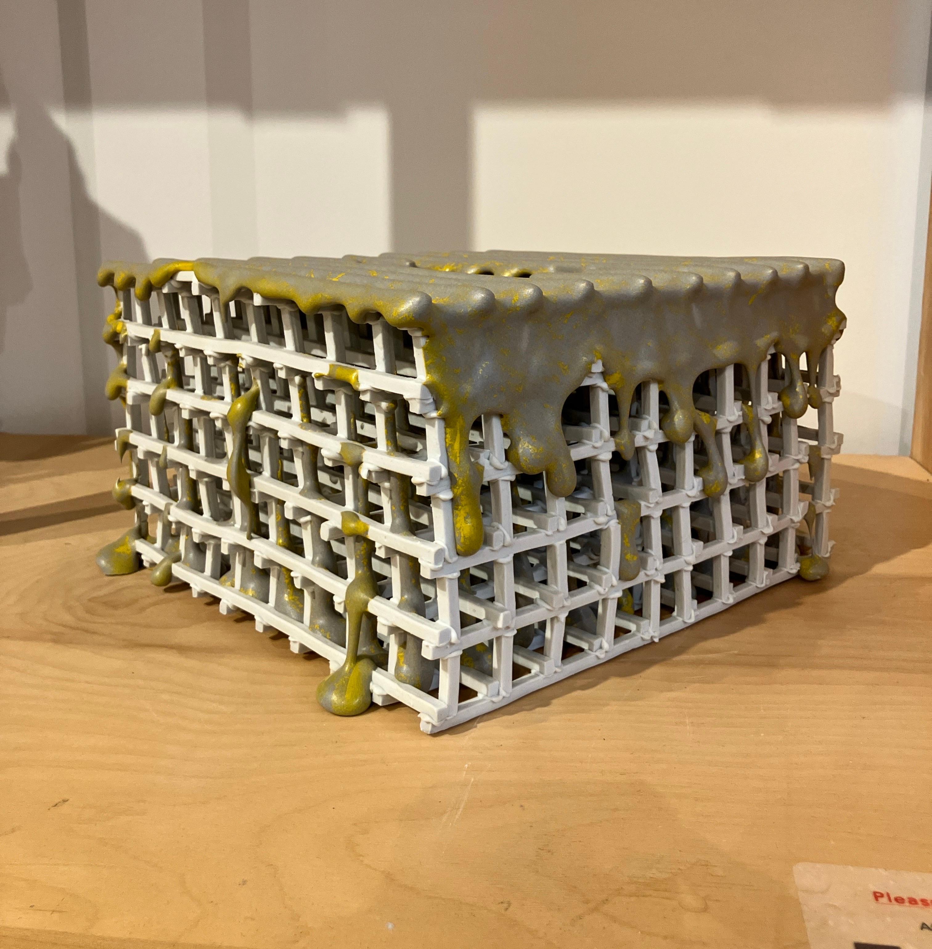 Contemporary Porcelain Sculpture, Glazed Ceramic, Architectural Design, Yellow For Sale 2