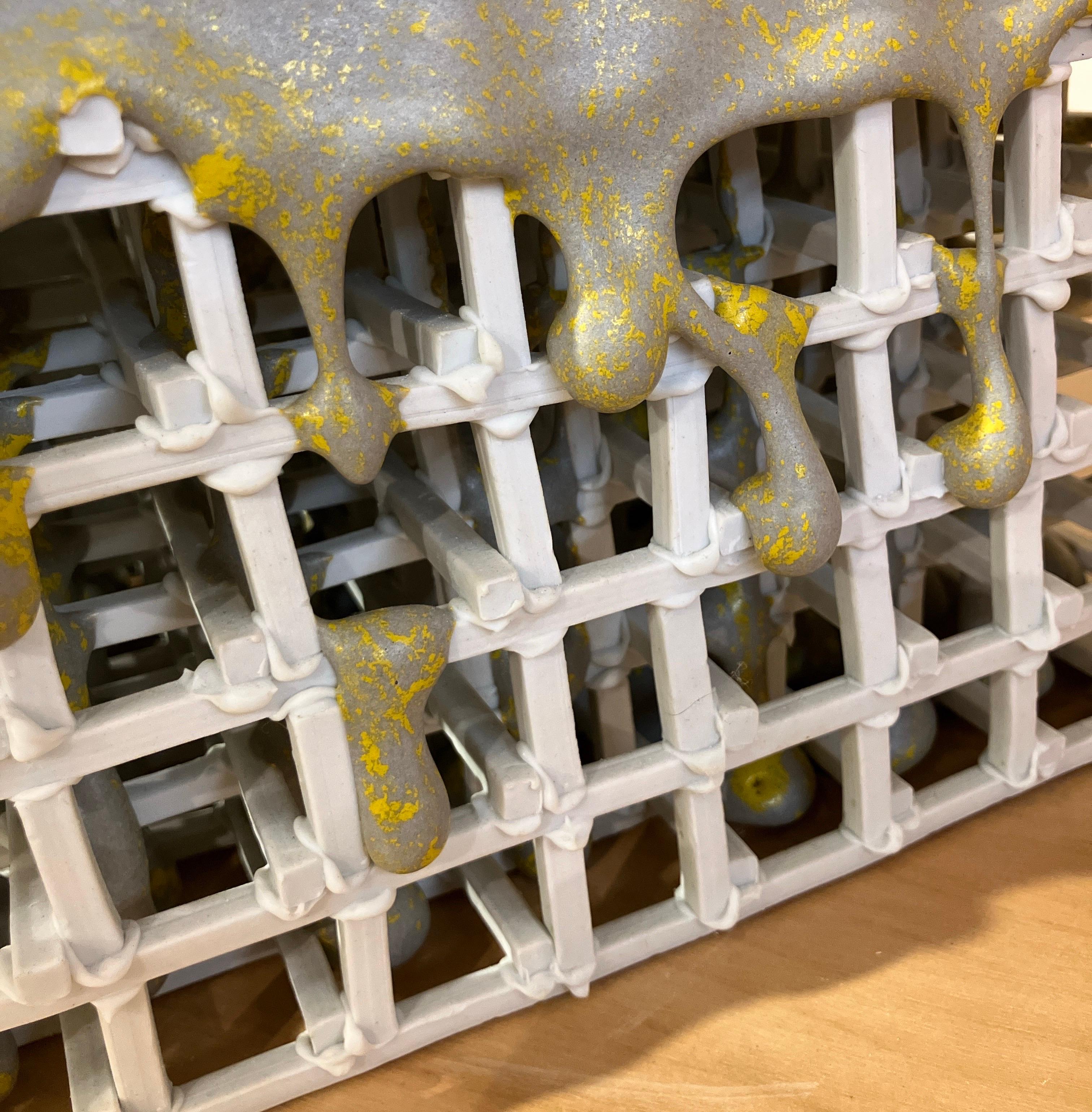 Contemporary Porcelain Sculpture, Glazed Ceramic, Architectural Design, Yellow For Sale 5