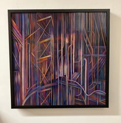 "Inside the Machine", Abstract Oil Painting on Canvas Mounted on Wood Panel