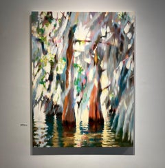 Pittura di paesaggio in stile impressionista, palude, acqua, olio su pannello, Jill Hackney