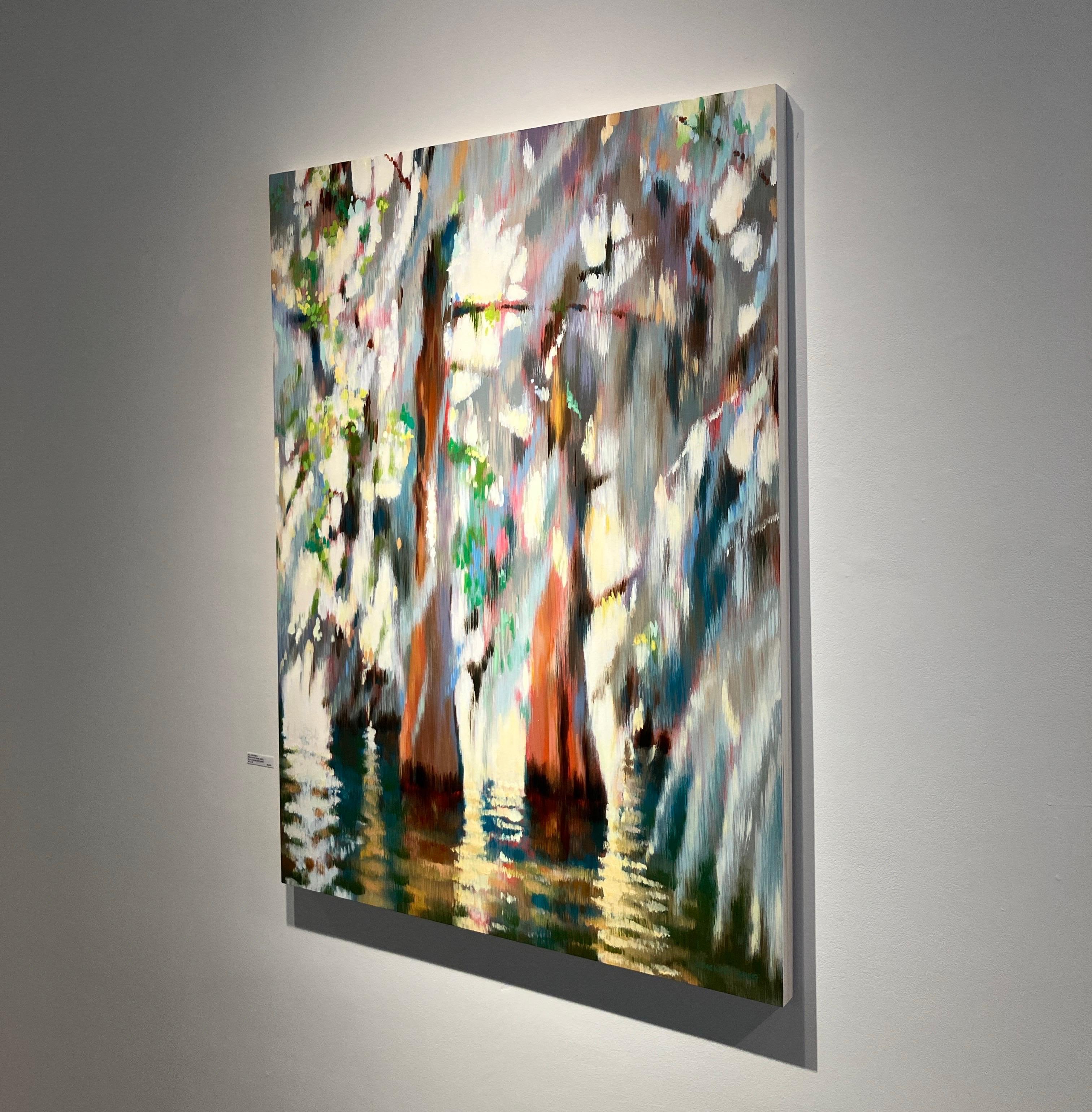 Impressionist Style Landscape Painting, Swamp, Water, Oil on Panel, Jill Hackney For Sale 2