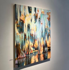 Impressionistische Landschaftsmalerei, Sumpf, Wasser, Öl auf Leinwand, Jill Hackney