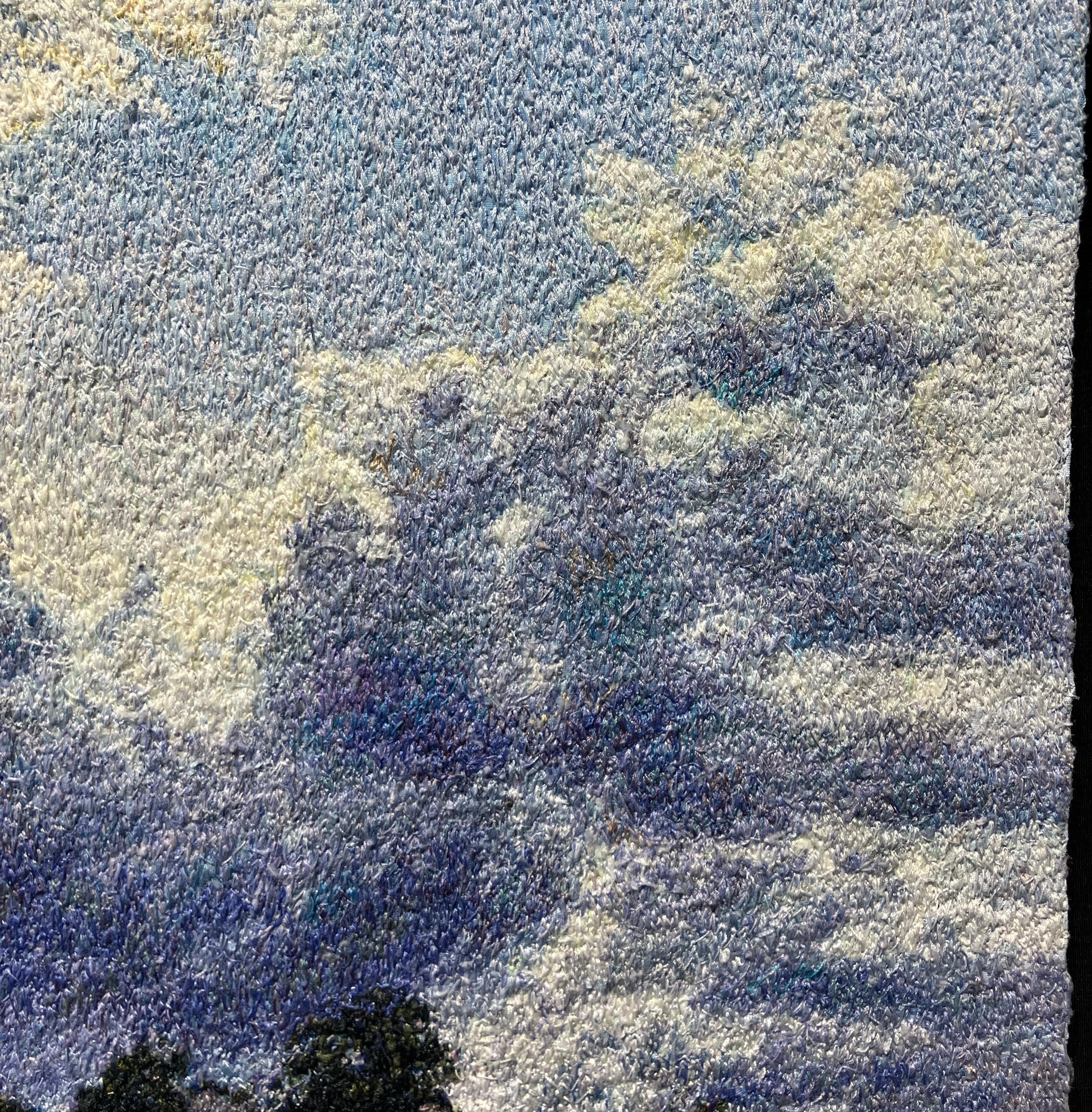 Photorealistic Embroidery, Framed, Landscape, Big Sky, Clouds, Trees, Fiber Art For Sale 1
