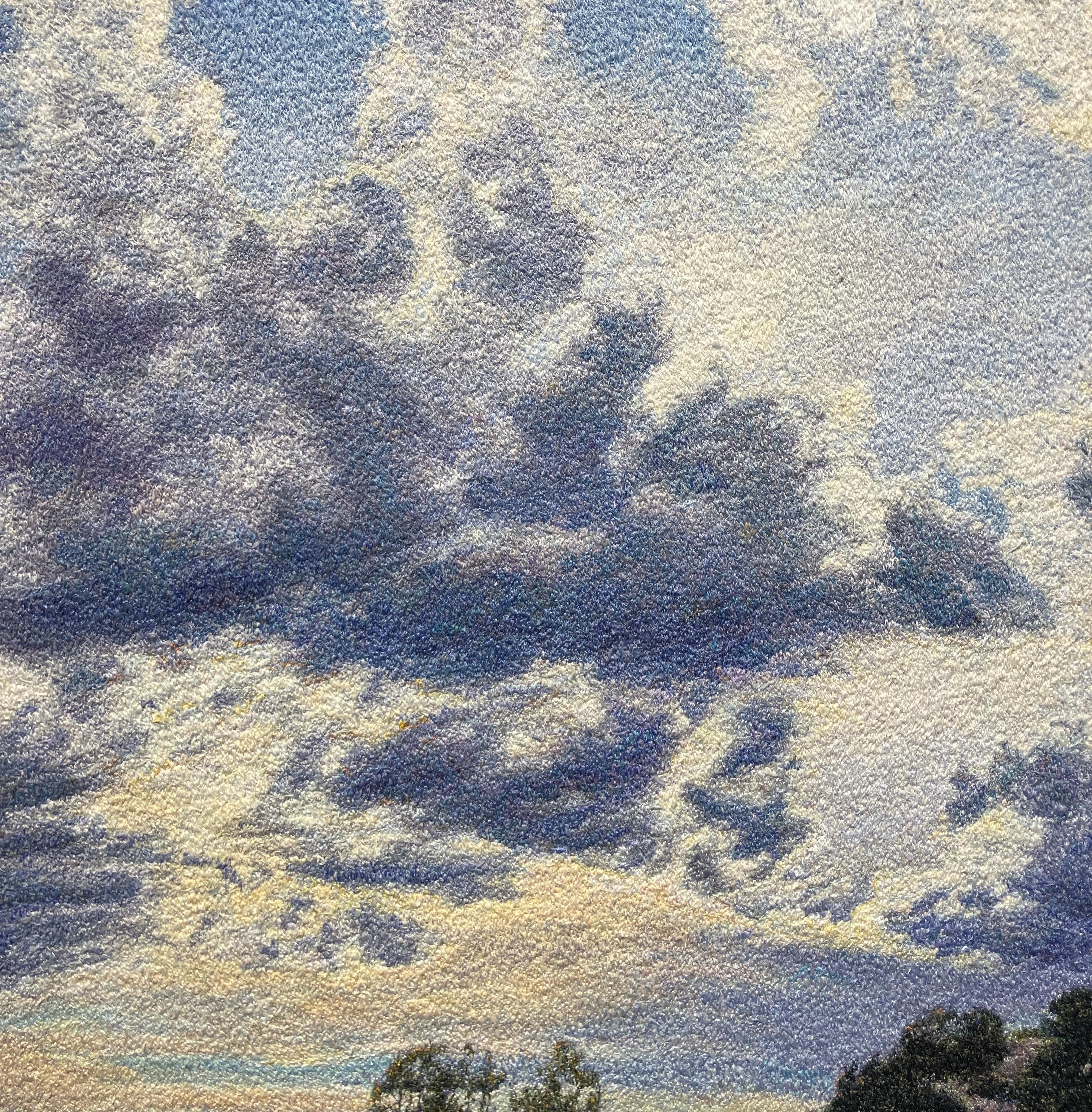 Photorealistic Embroidery, Framed, Landscape, Big Sky, Clouds, Trees, Fiber Art For Sale 3