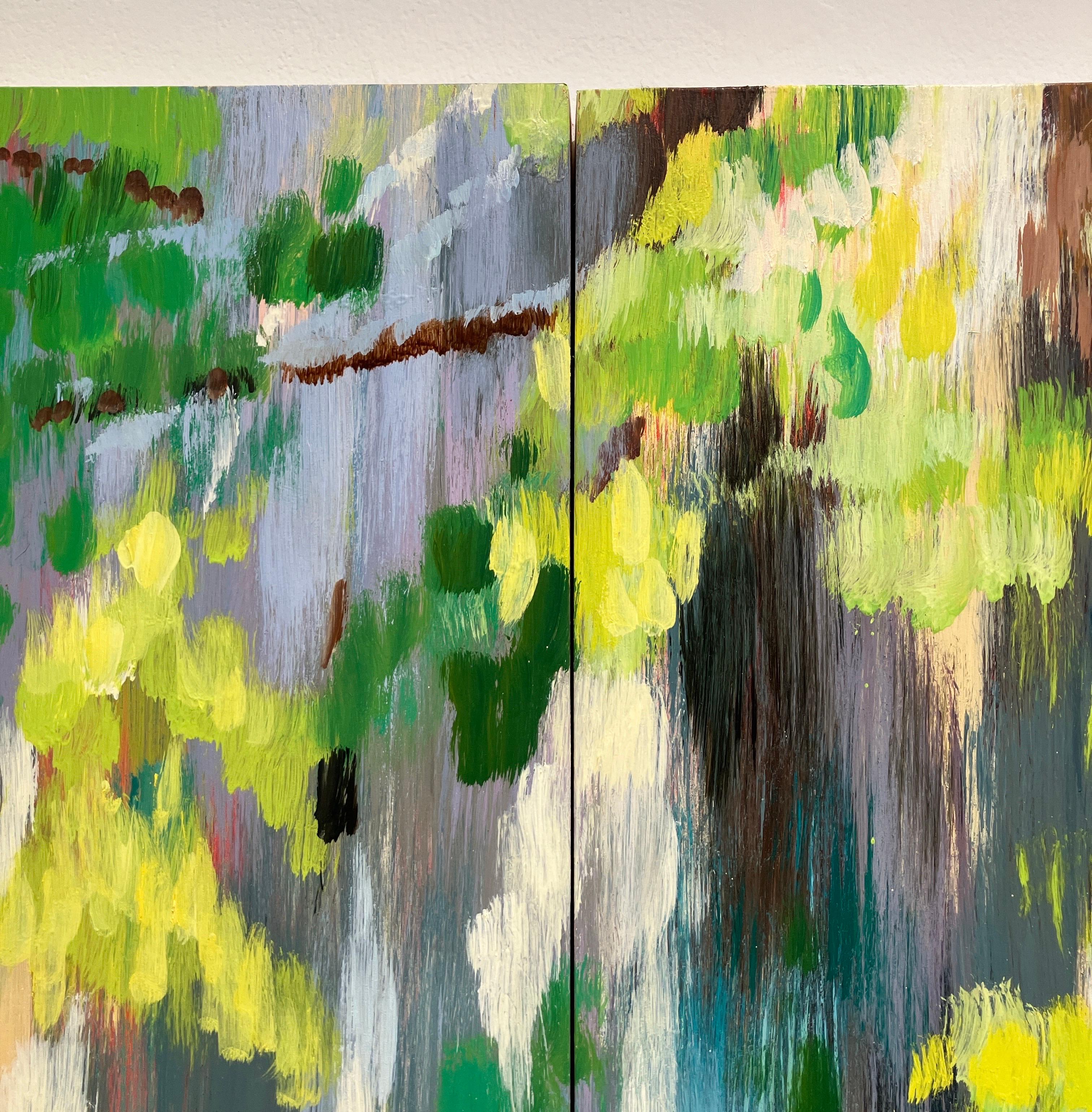 Impressionist Style Landscape Painting, Diptych, Swamp, Water, Oil on Panel For Sale 2