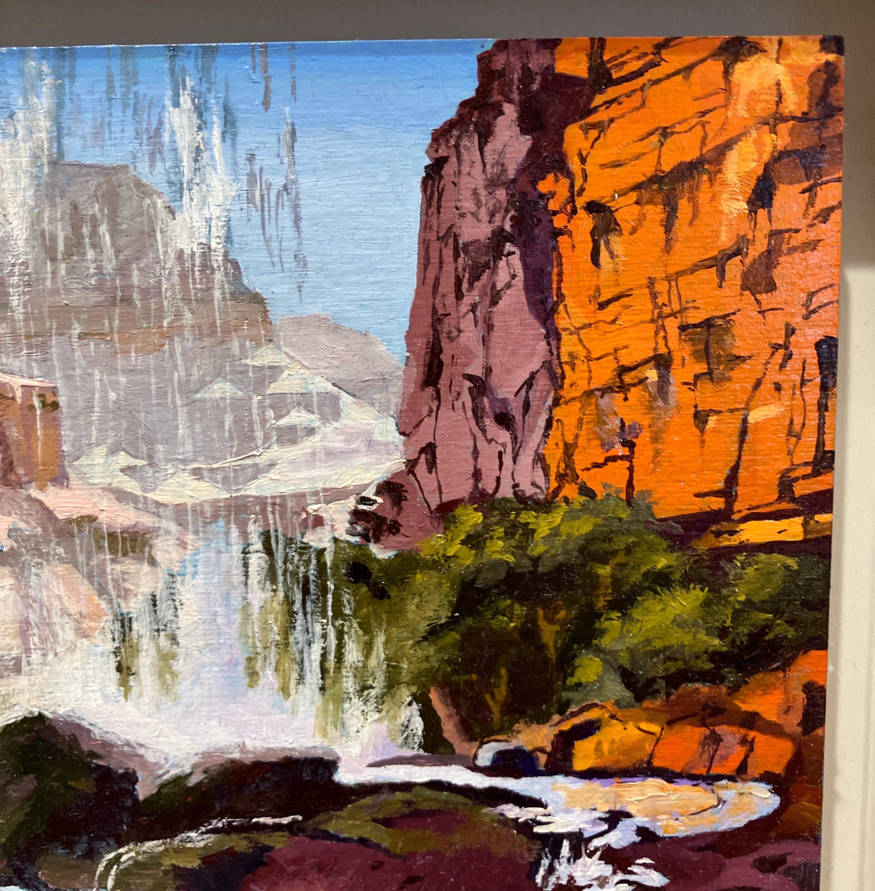 Small Scale Landscape Oil Painting on Panel, Framed, Earth Tones, Steve Cope For Sale 5