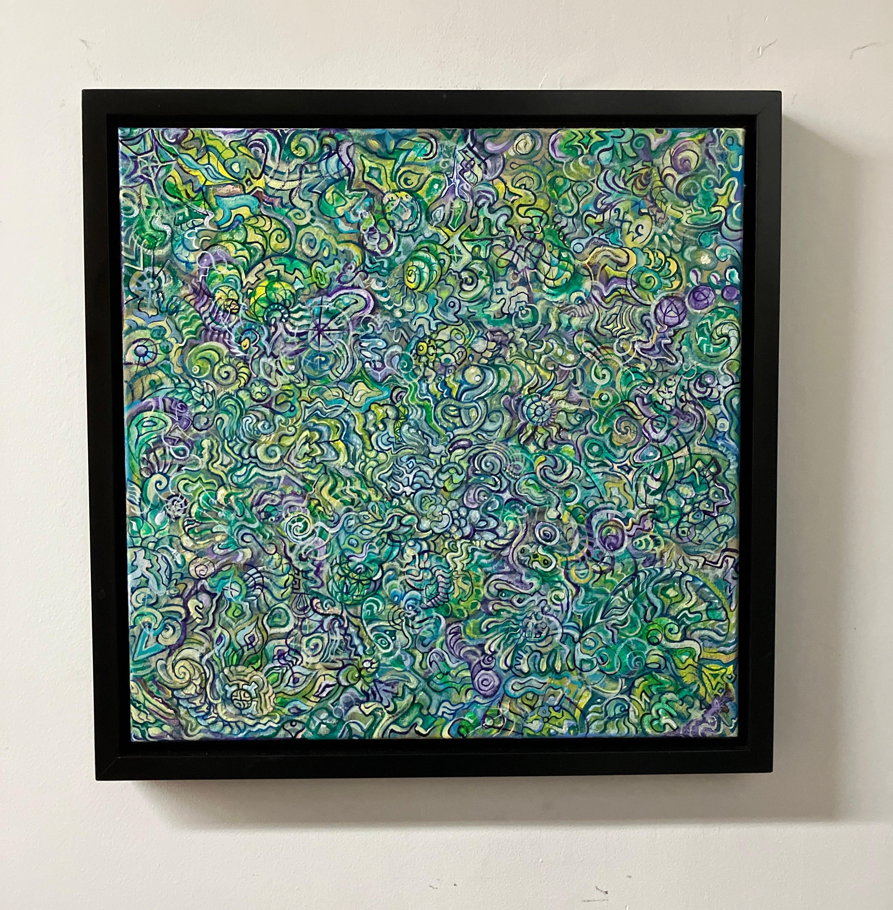 Contemporary Psychedelic Abstract Painting, Acrylic Paint on Canvas, Framed For Sale 5