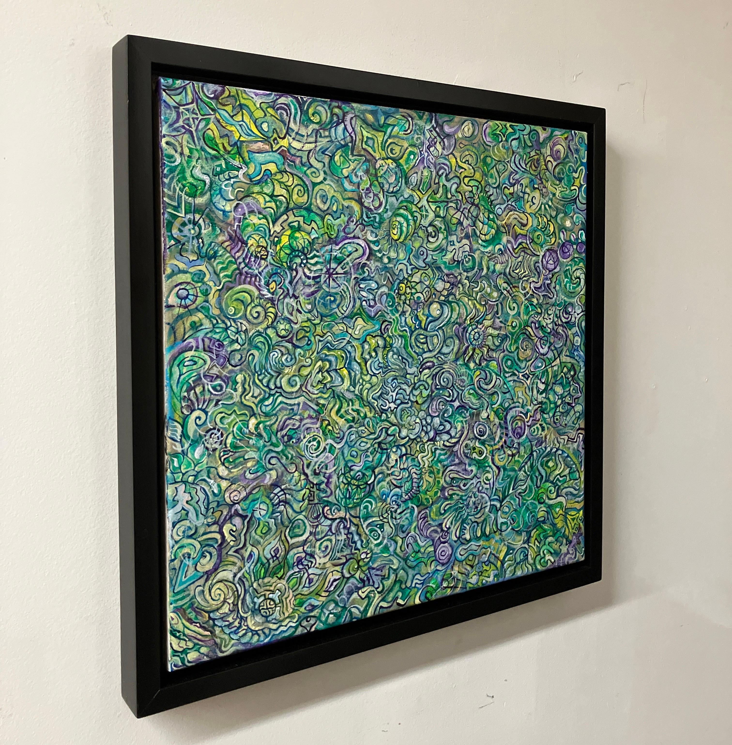 Contemporary Psychedelic Abstract Painting, Acrylic Paint on Canvas, Framed For Sale 6