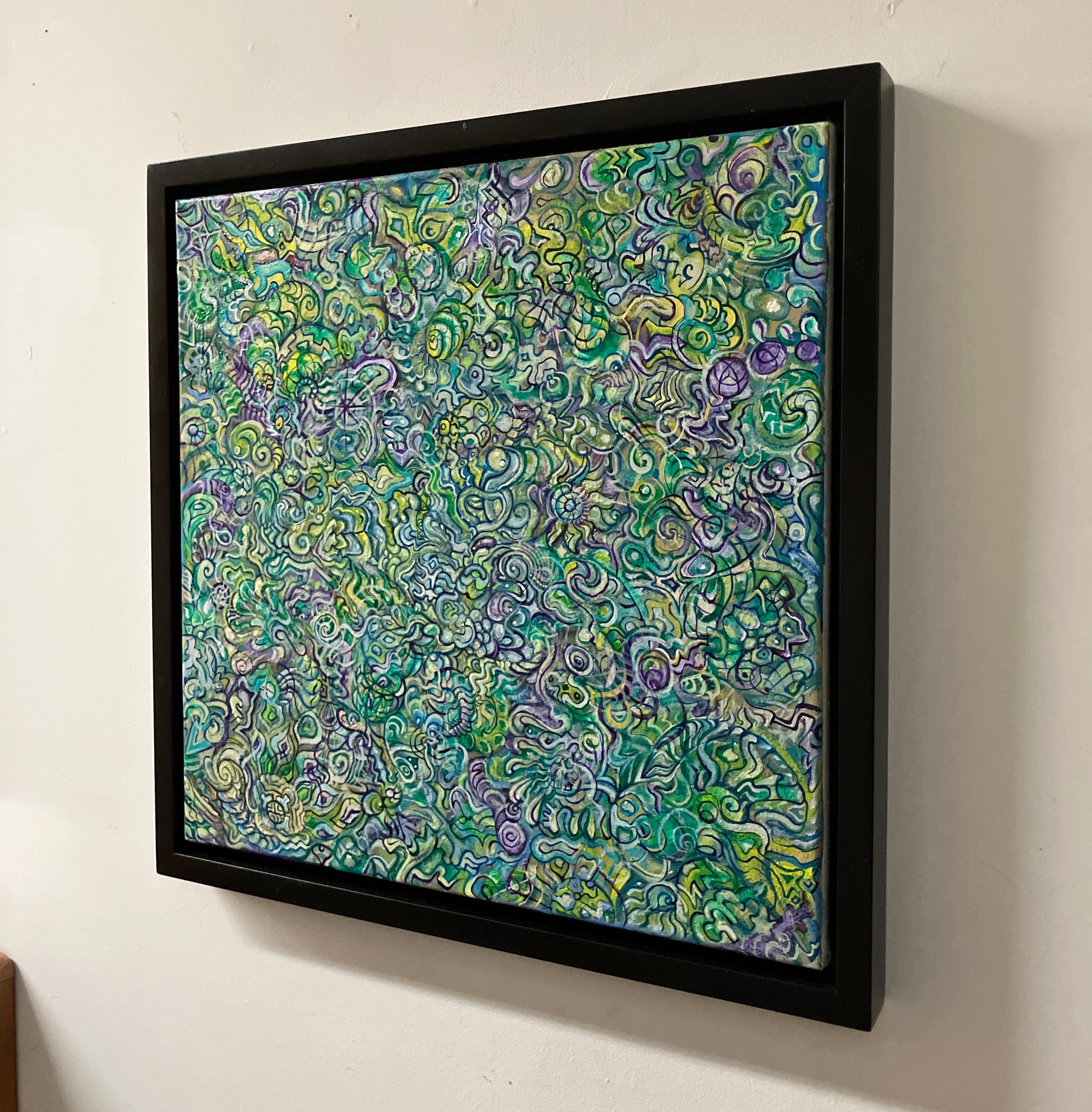 Contemporary Psychedelic Abstract Painting, Acrylic Paint on Canvas, Framed For Sale 7