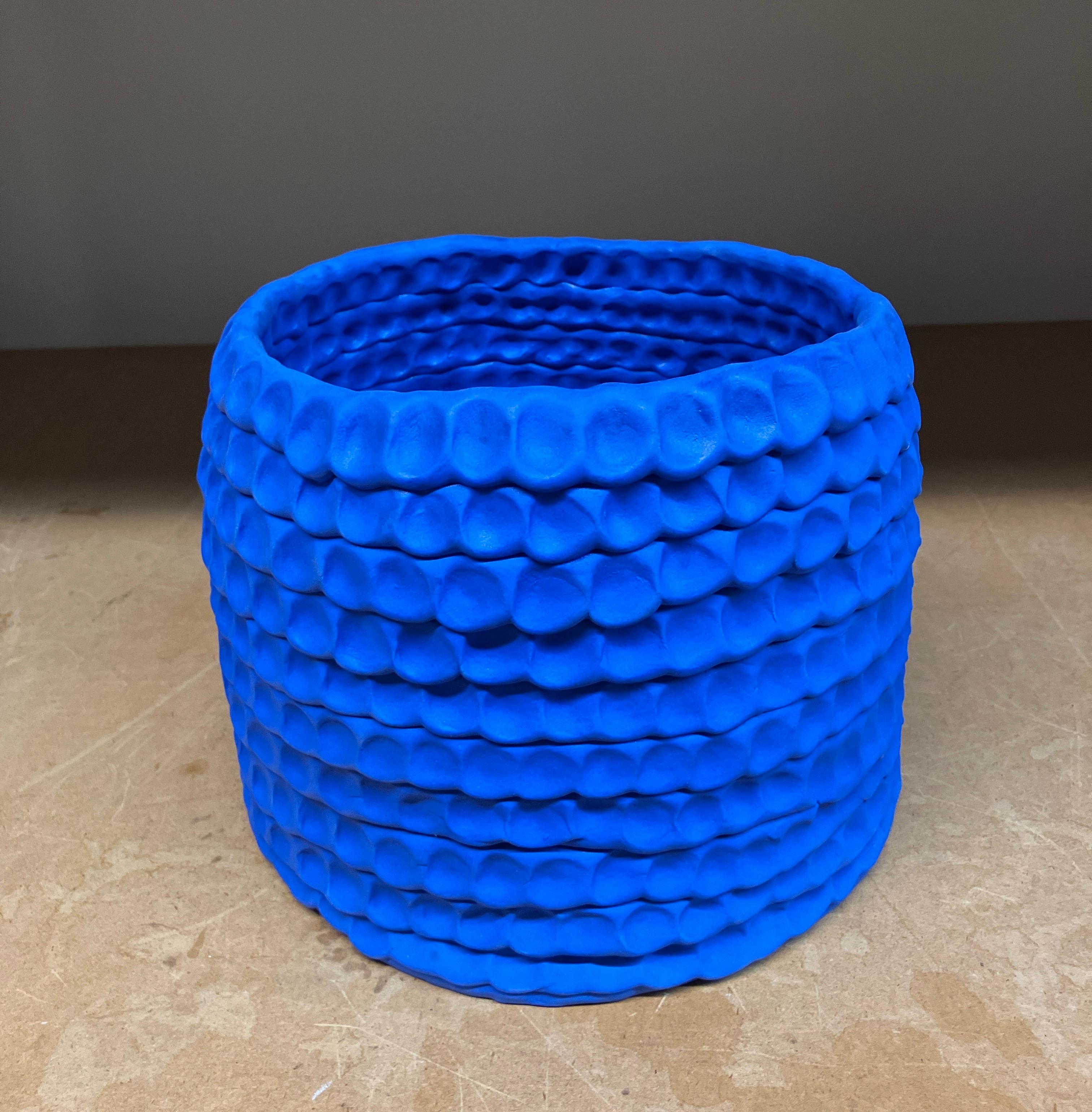 Contemporary Ceramic Sculpture, Blue, Stoneware, Underglaze, Pinch Pot For Sale 1