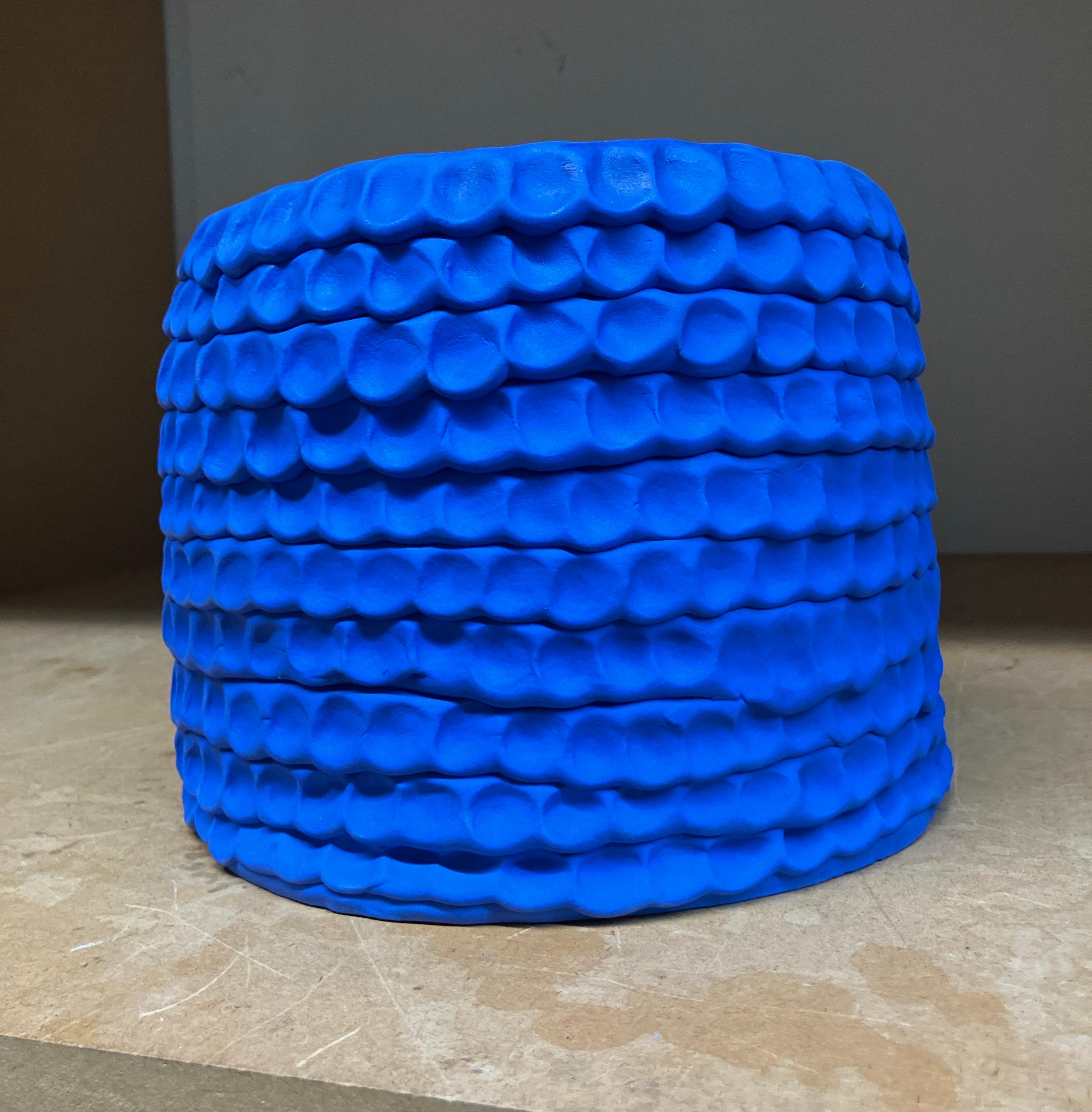 Contemporary Ceramic Sculpture, Blue, Stoneware, Underglaze, Pinch Pot For Sale 3