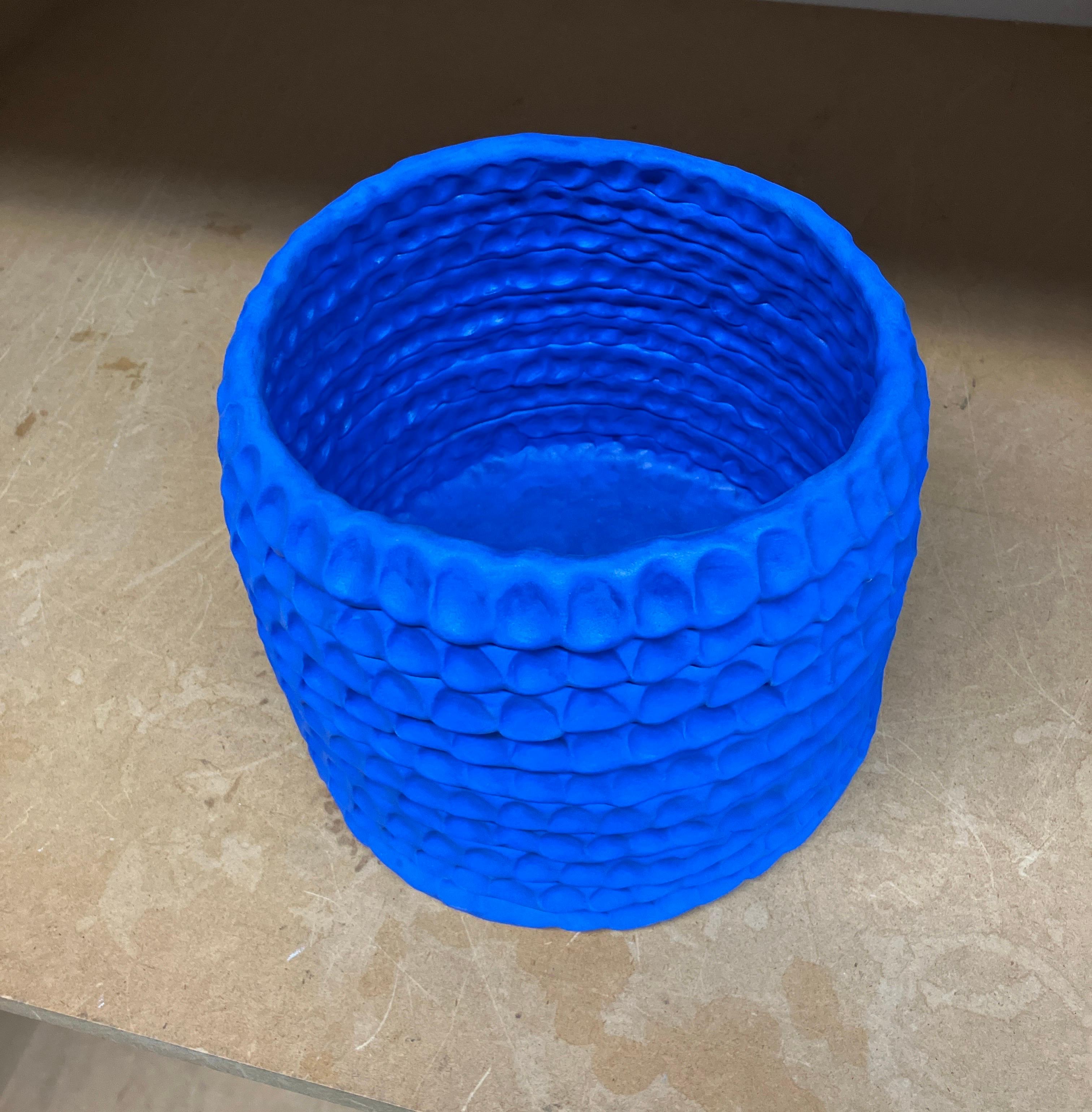 Contemporary Ceramic Sculpture, Blue, Stoneware, Underglaze, Pinch Pot For Sale 4