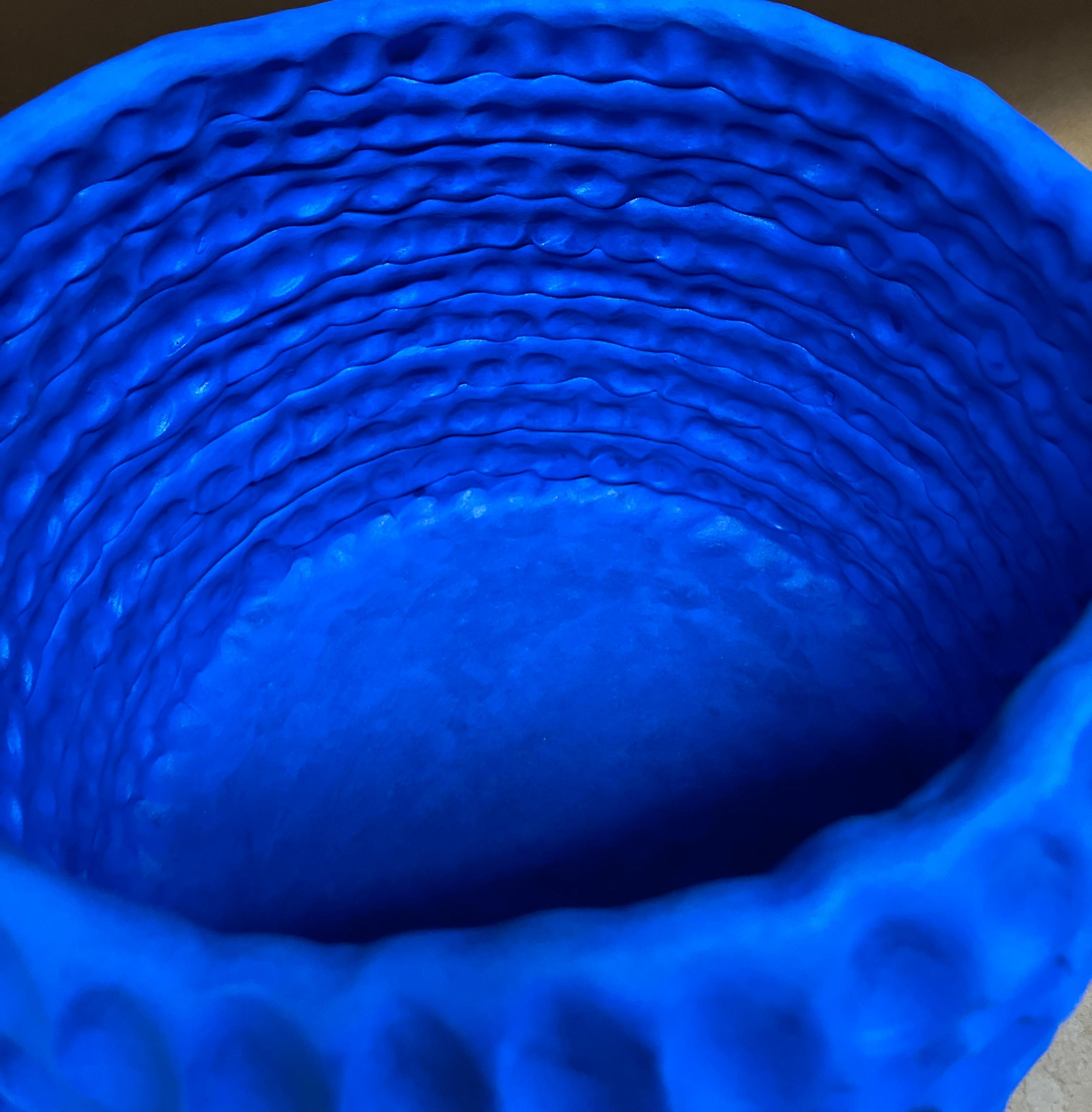 Contemporary Ceramic Sculpture, Blue, Stoneware, Underglaze, Pinch Pot For Sale 5