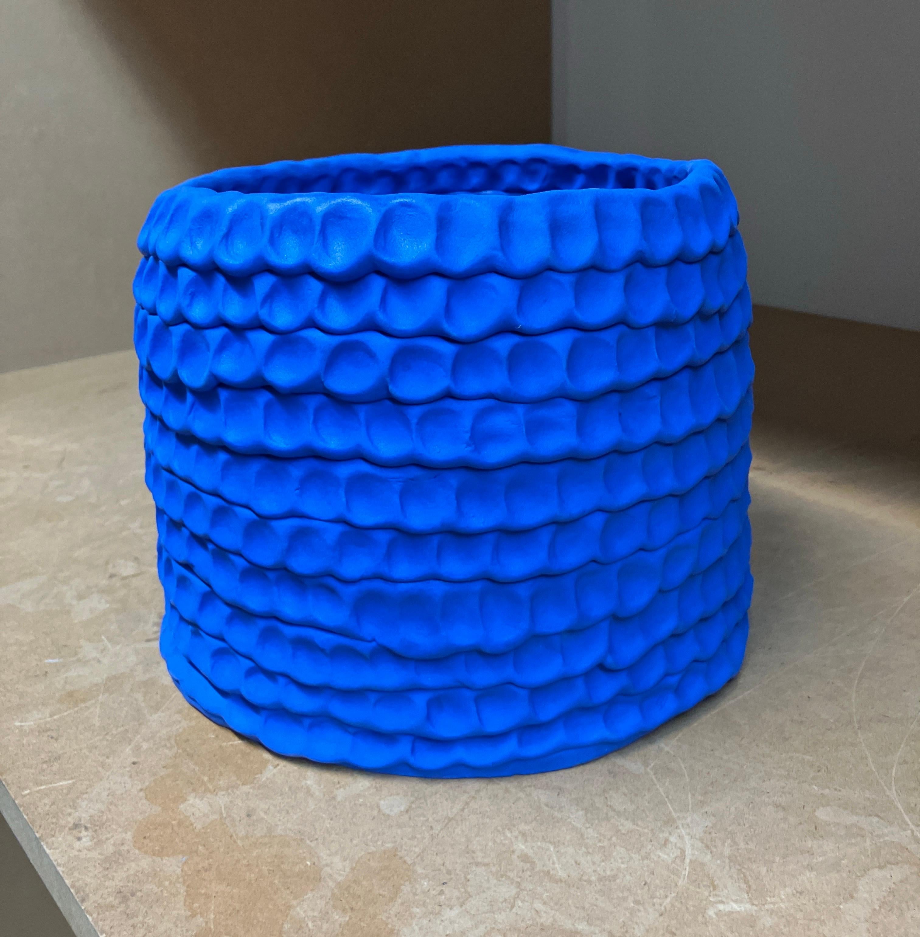 Contemporary Ceramic Sculpture, Blue, Stoneware, Underglaze, Pinch Pot For Sale 7