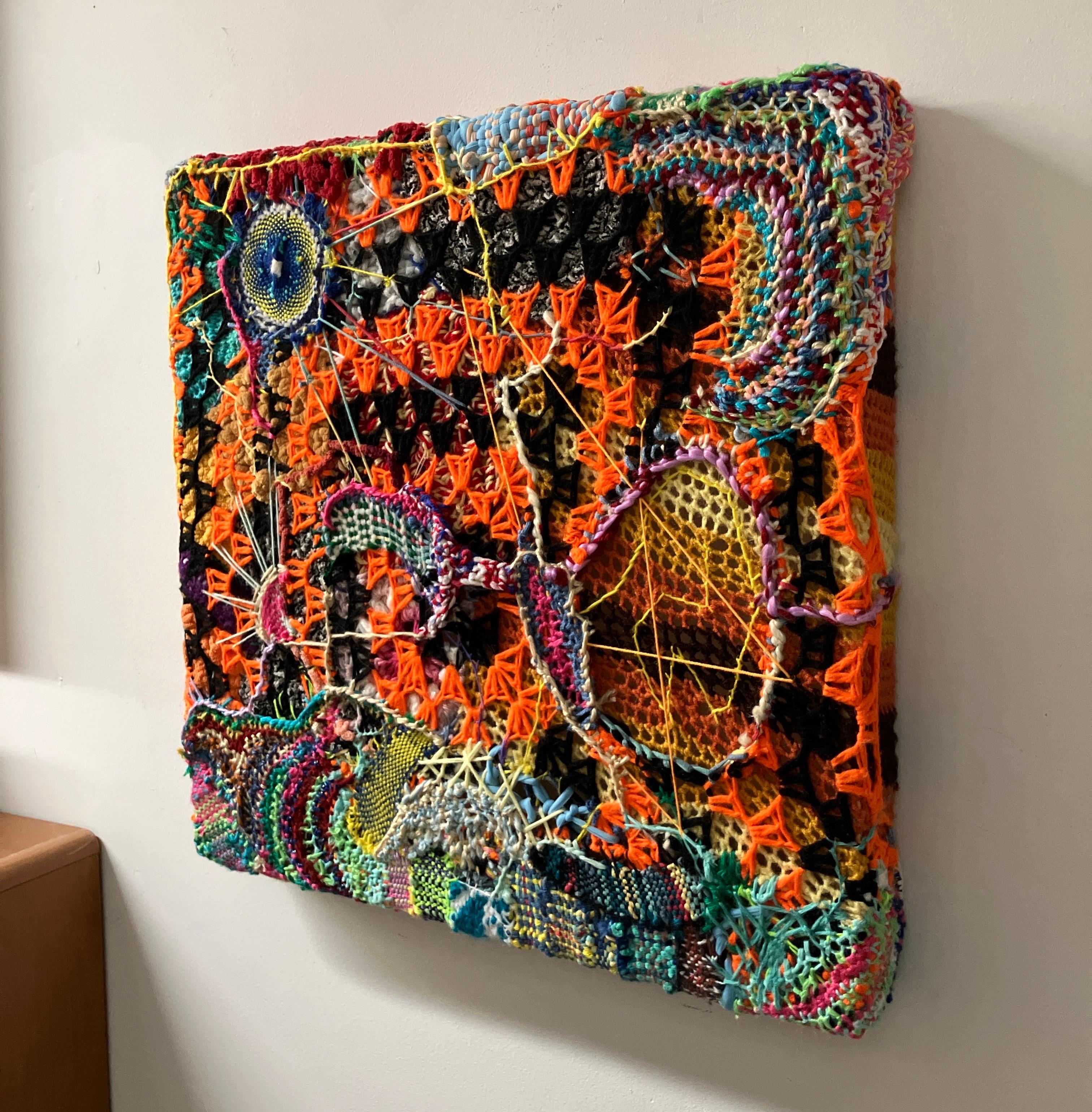 Contemporary Textile, Fiber, Wall Sculpture, Psychedelic, Woven, Crocheted For Sale 2