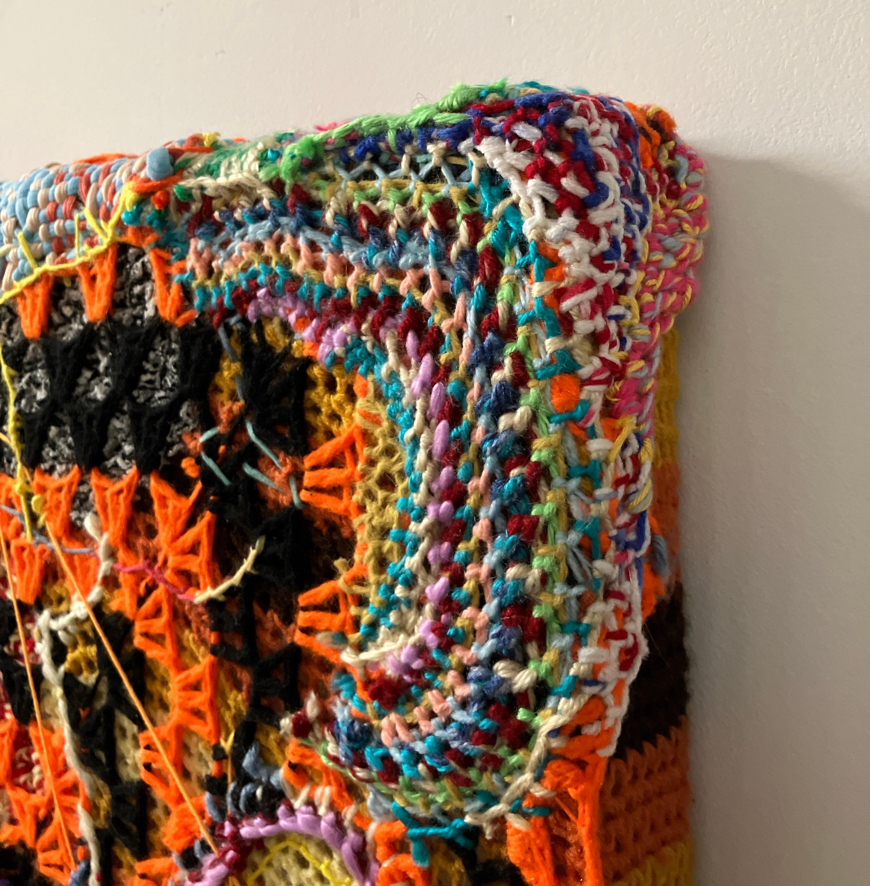 Contemporary Textile, Fiber, Wall Sculpture, Psychedelic, Woven, Crocheted For Sale 3