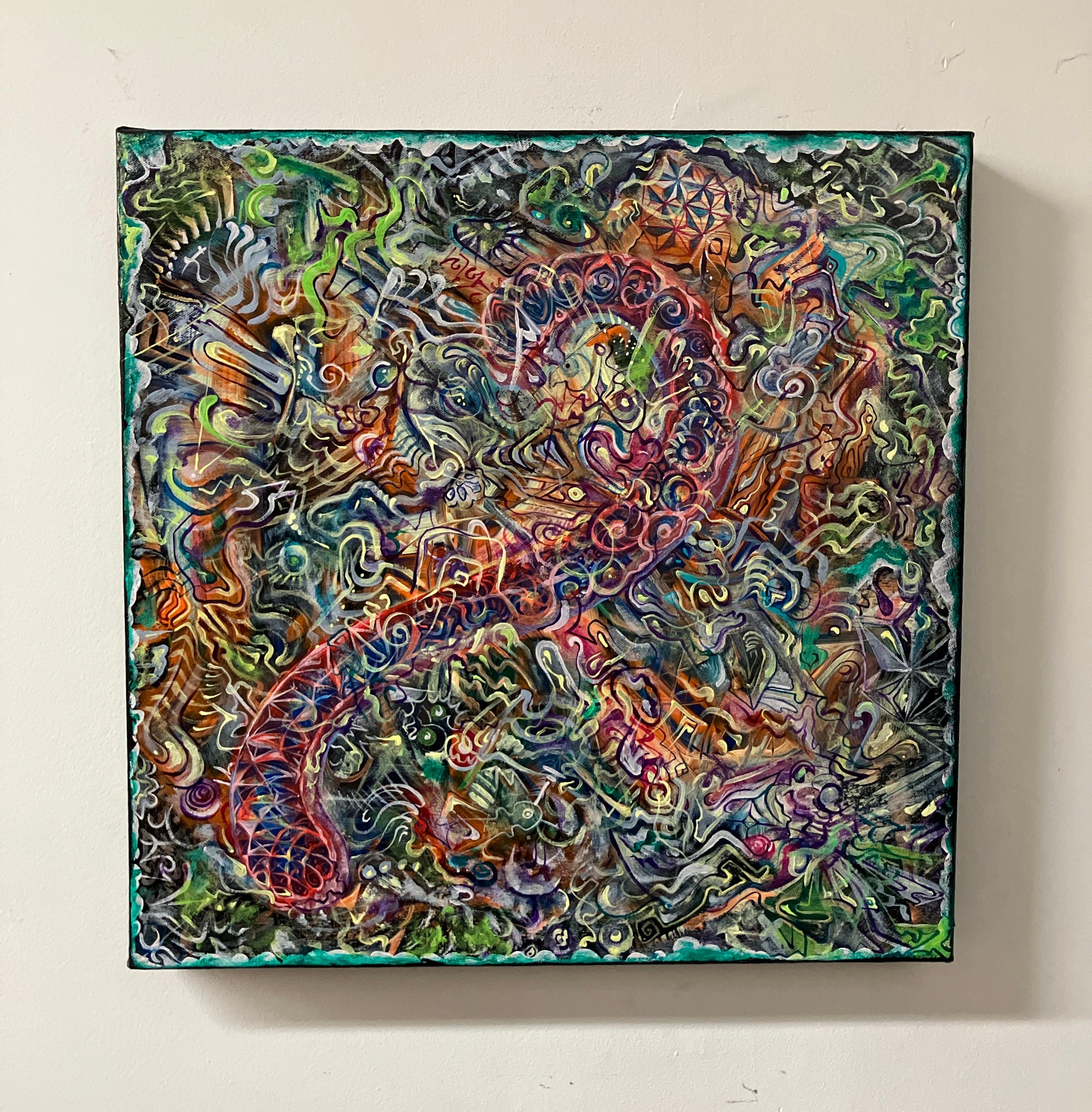 Abstract Acrylic Painting, Bright Colors, Geometric, Crystalline Mind Fortress For Sale 5