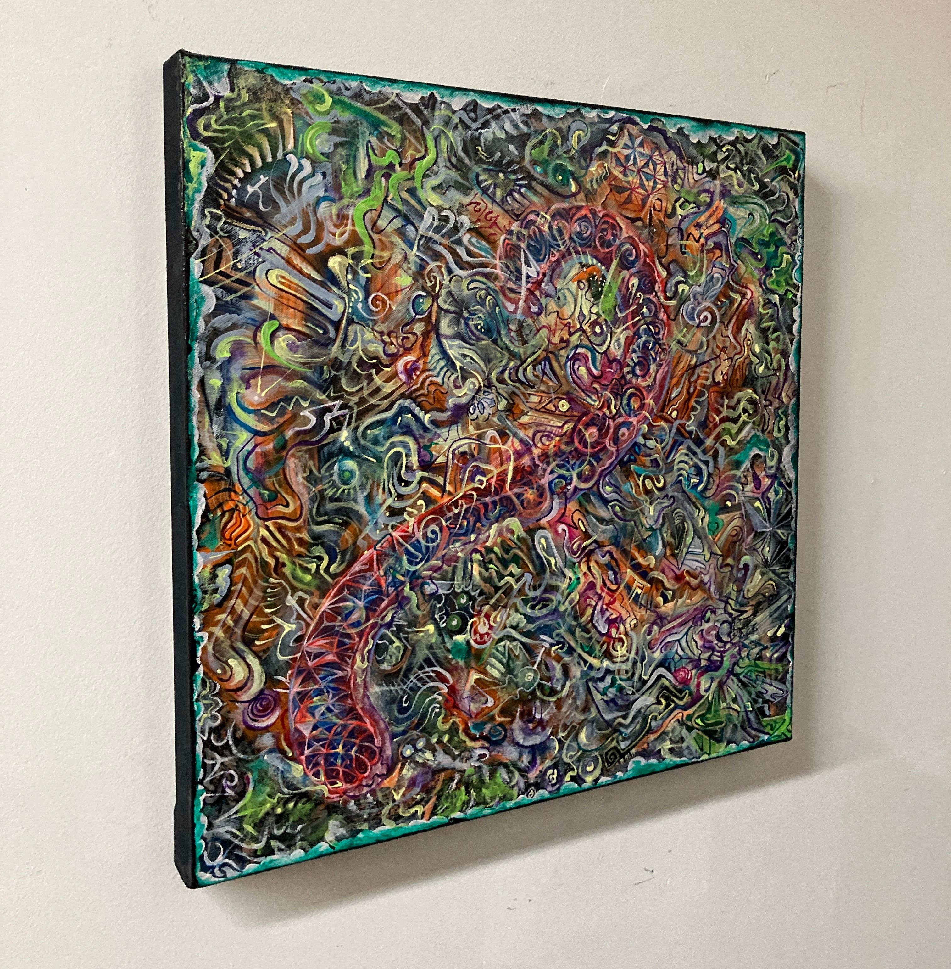 Abstract Acrylic Painting, Bright Colors, Geometric, Crystalline Mind Fortress For Sale 6