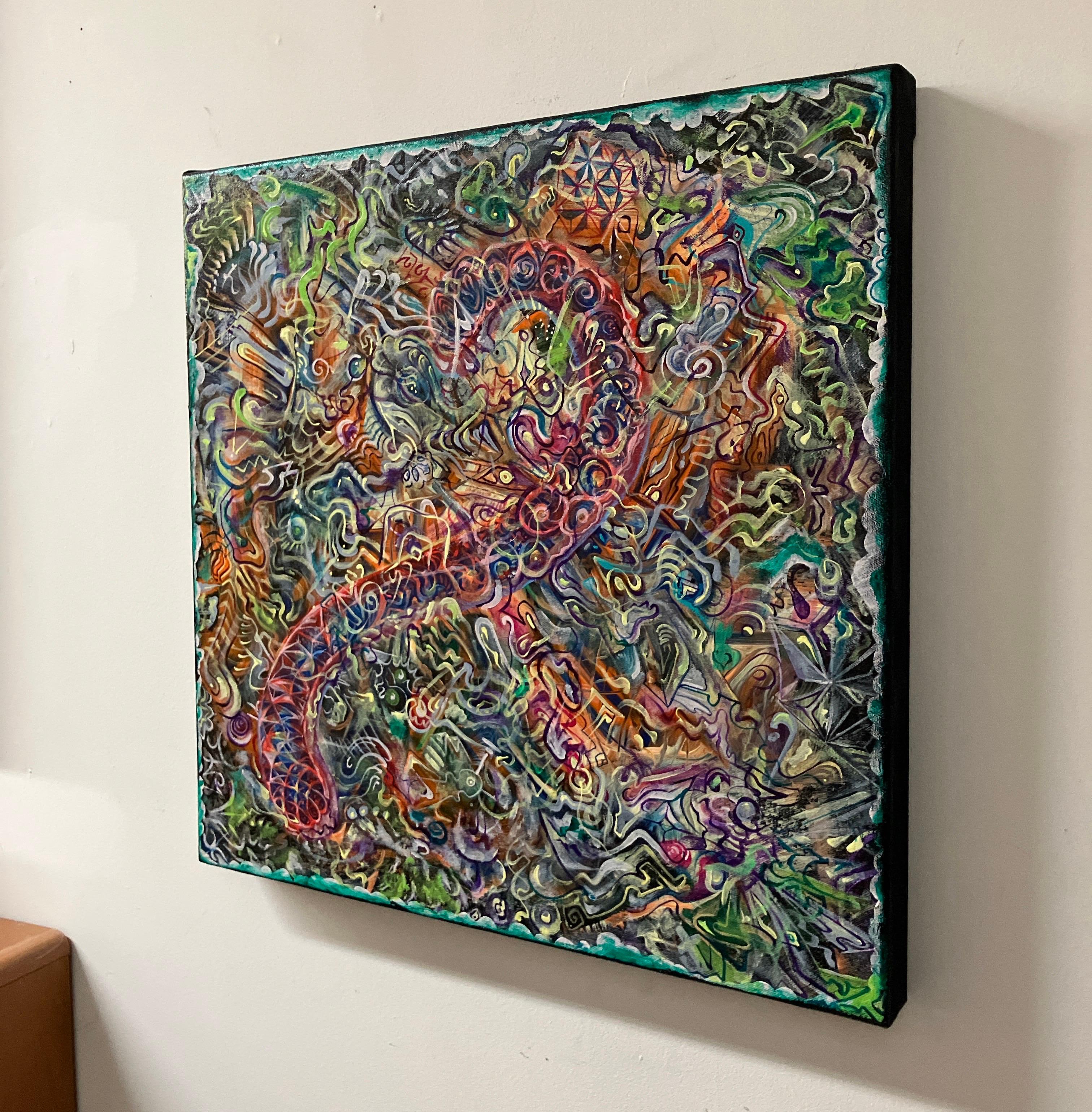 Abstract Acrylic Painting, Bright Colors, Geometric, Crystalline Mind Fortress For Sale 7