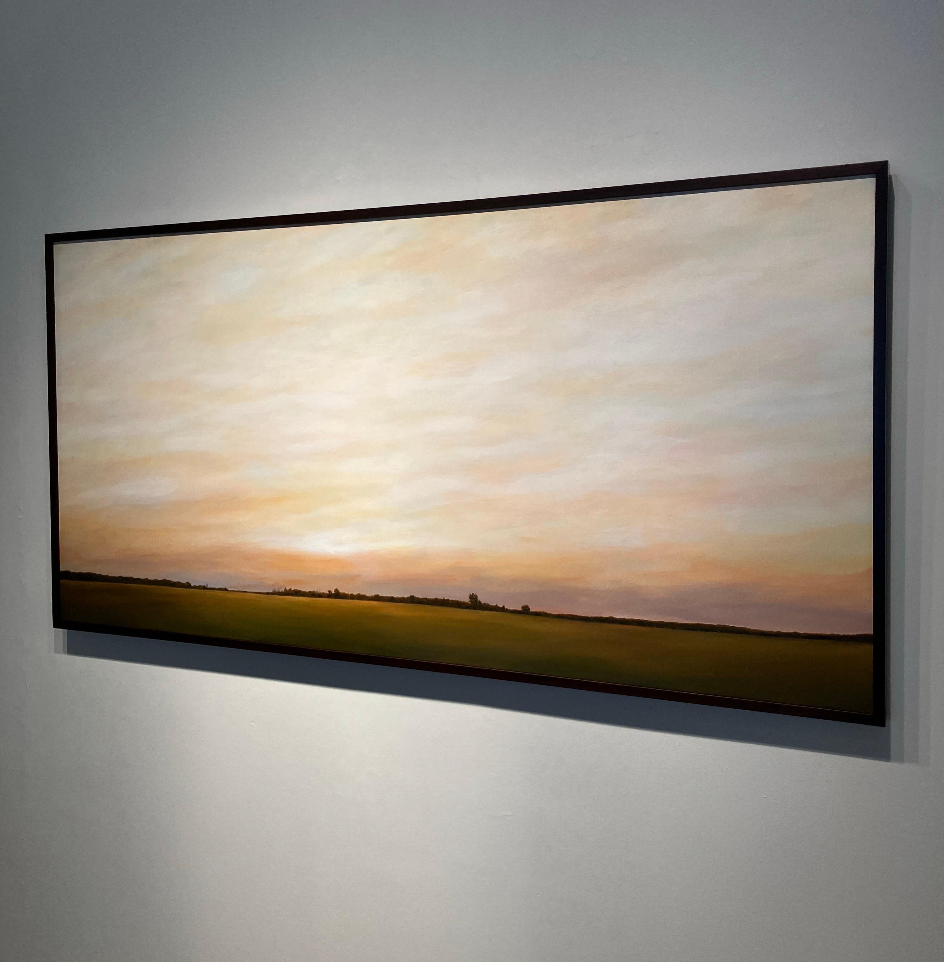 Wide Horizontal Landscape Painting, Framed in Walnut, Acrylic Paint on Panel For Sale 2