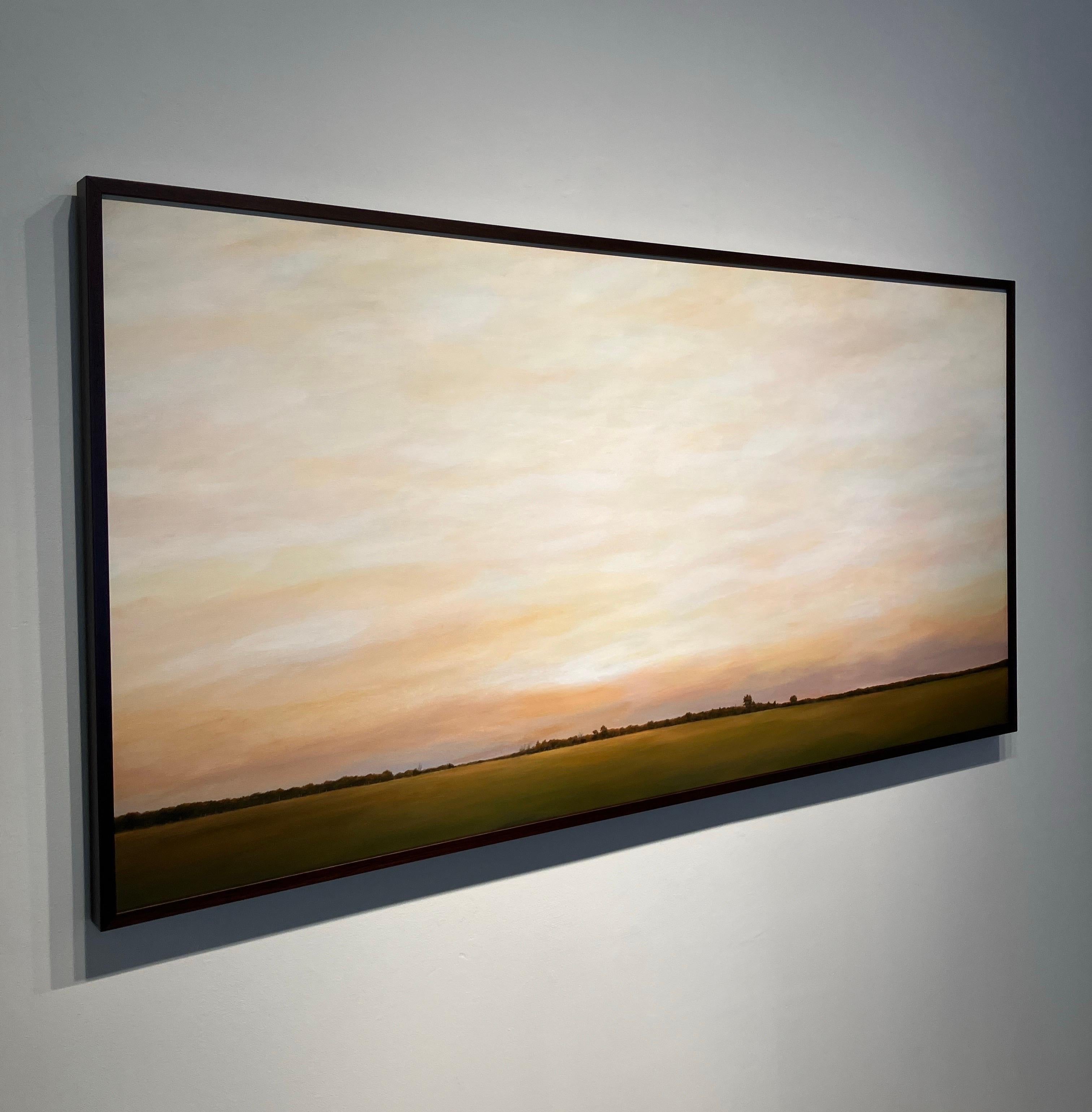 Wide Horizontal Landscape Painting, Framed in Walnut, Acrylic Paint on Panel For Sale 3