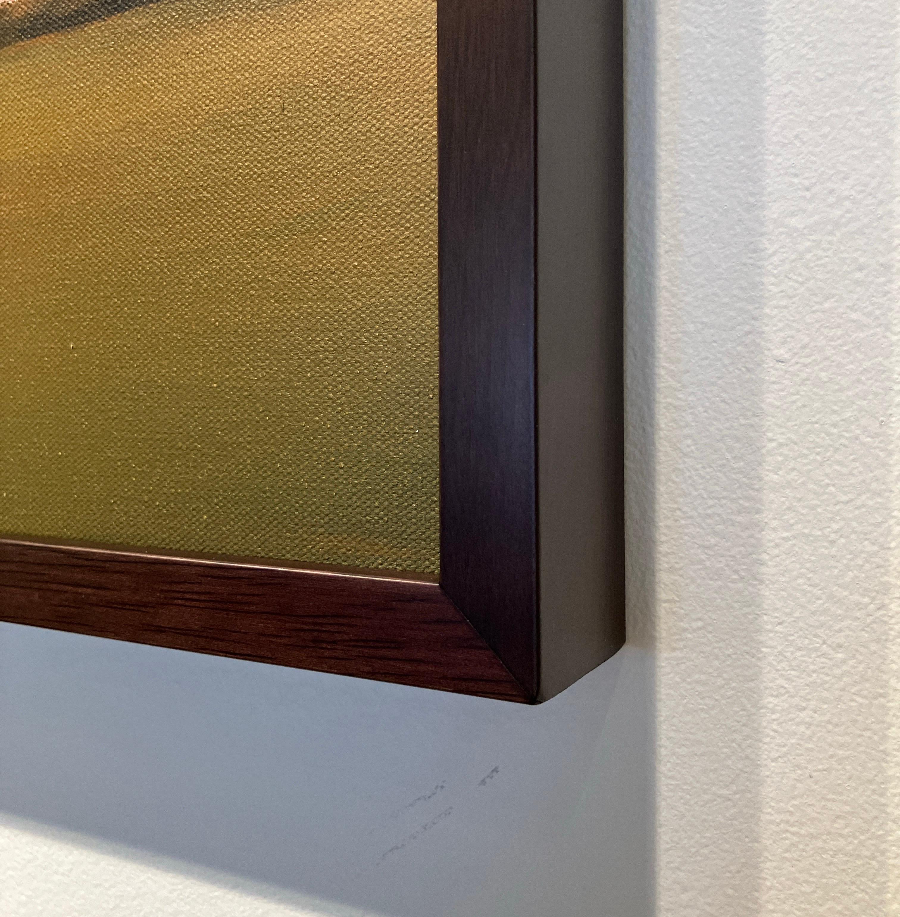 Wide Horizontal Landscape Painting, Framed in Walnut, Acrylic Paint on Panel For Sale 5