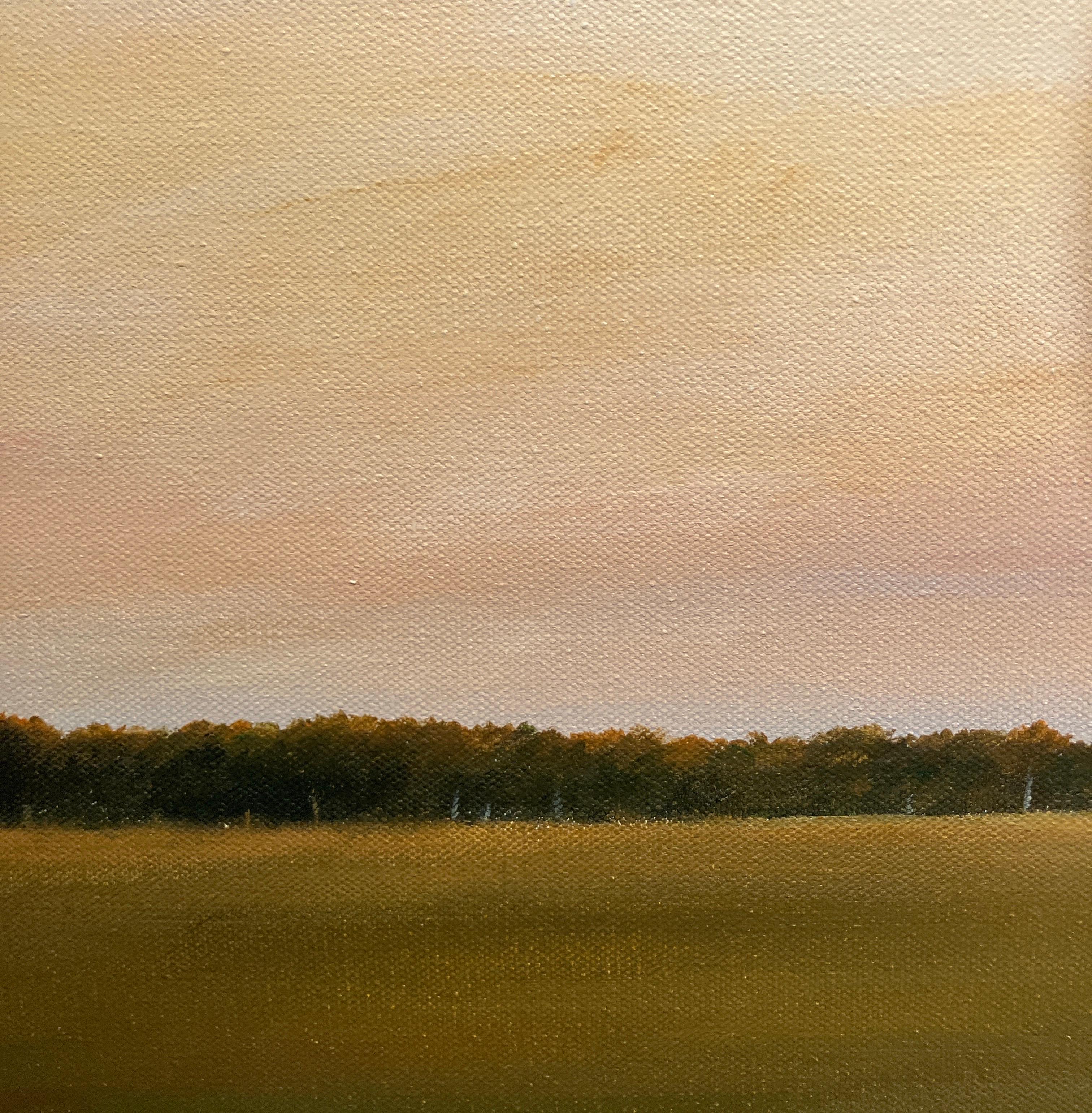Wide Horizontal Landscape Painting, Framed in Walnut, Acrylic Paint on Panel For Sale 7