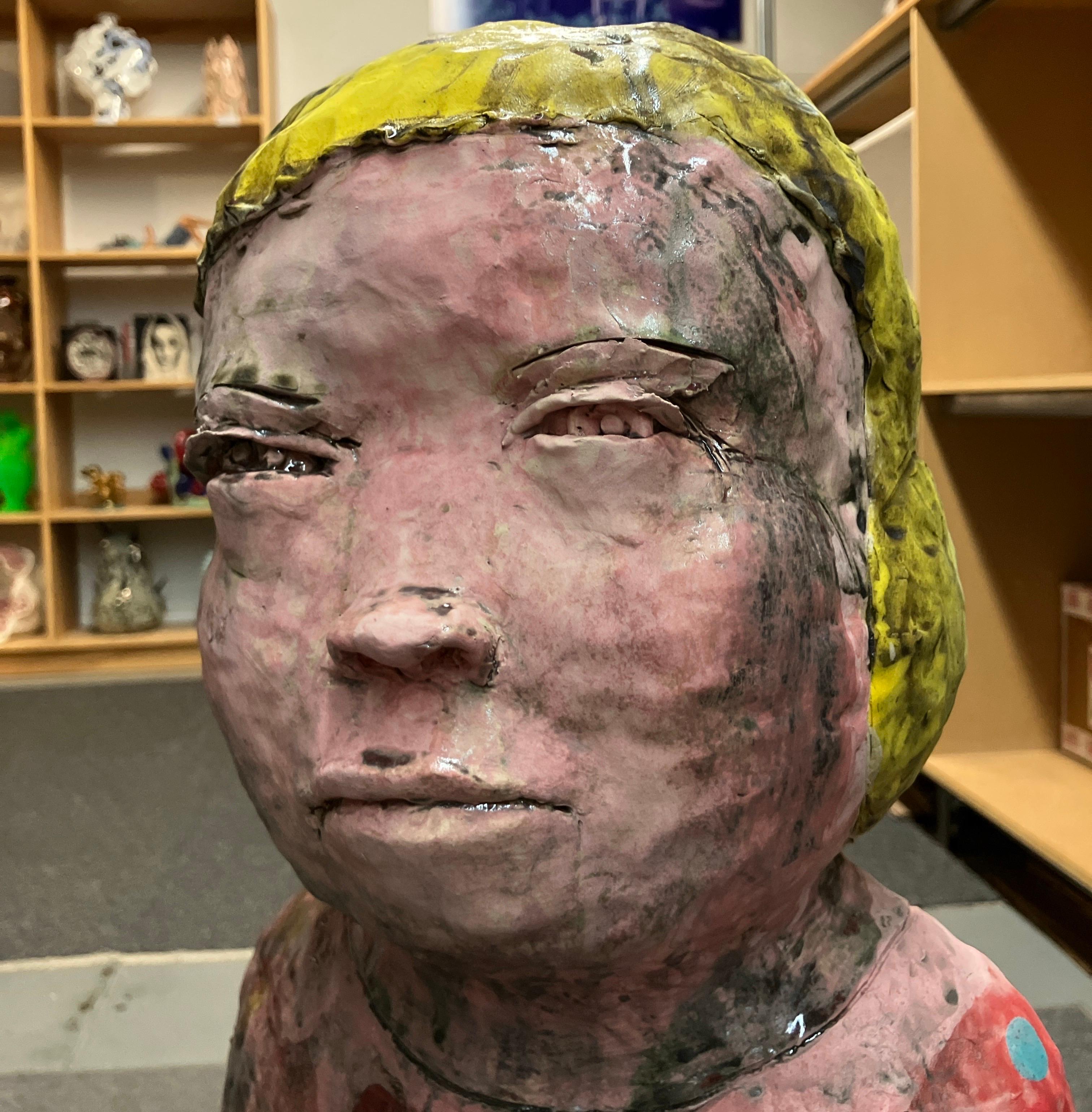 Contemporary Figurative Ceramic Sculpture, Glazed Stoneware, Surrealist Abstract For Sale 1