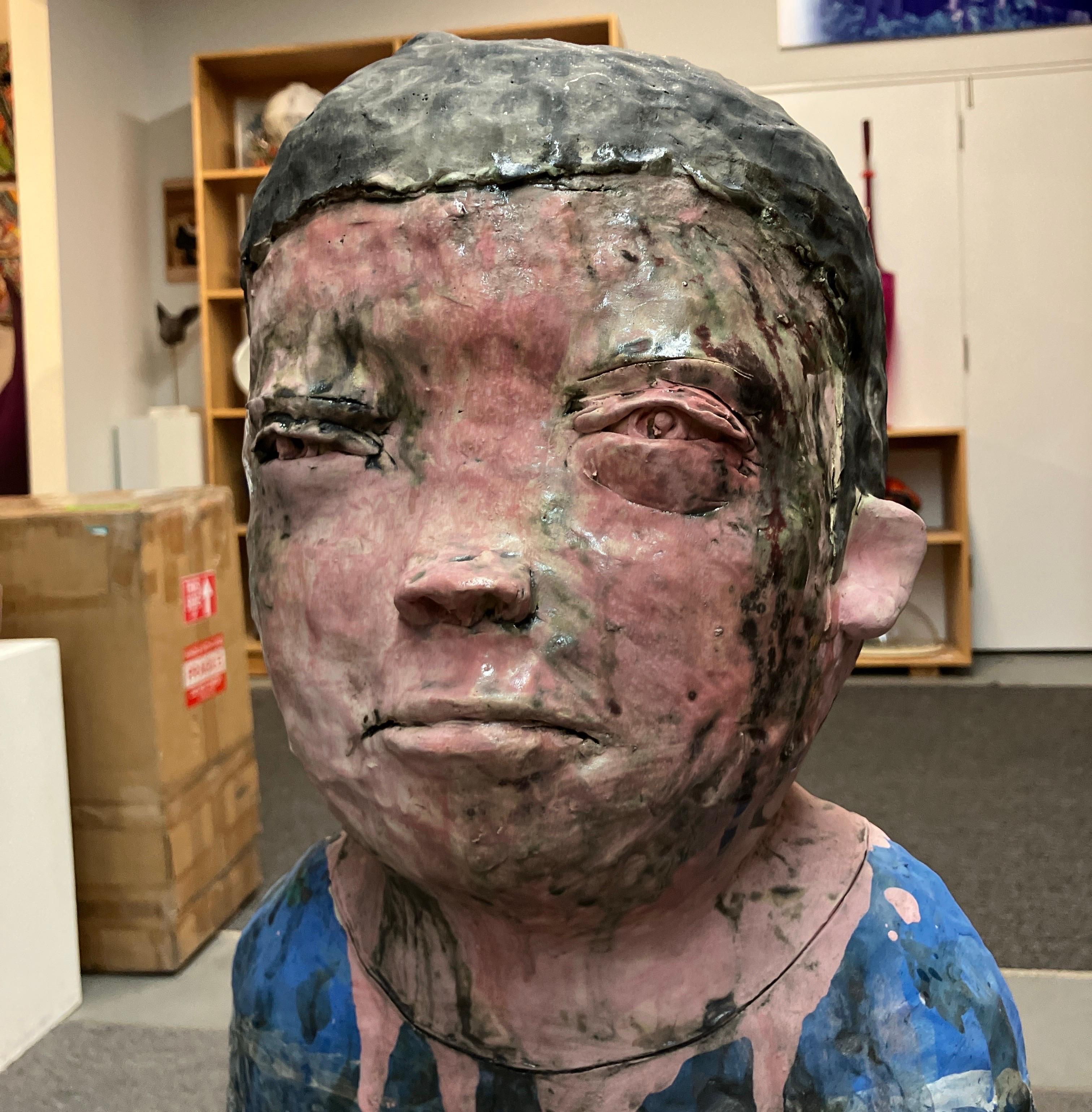 Contemporary Figurative Ceramic Sculpture, Glazed Stoneware, Surrealist Abstract For Sale 1