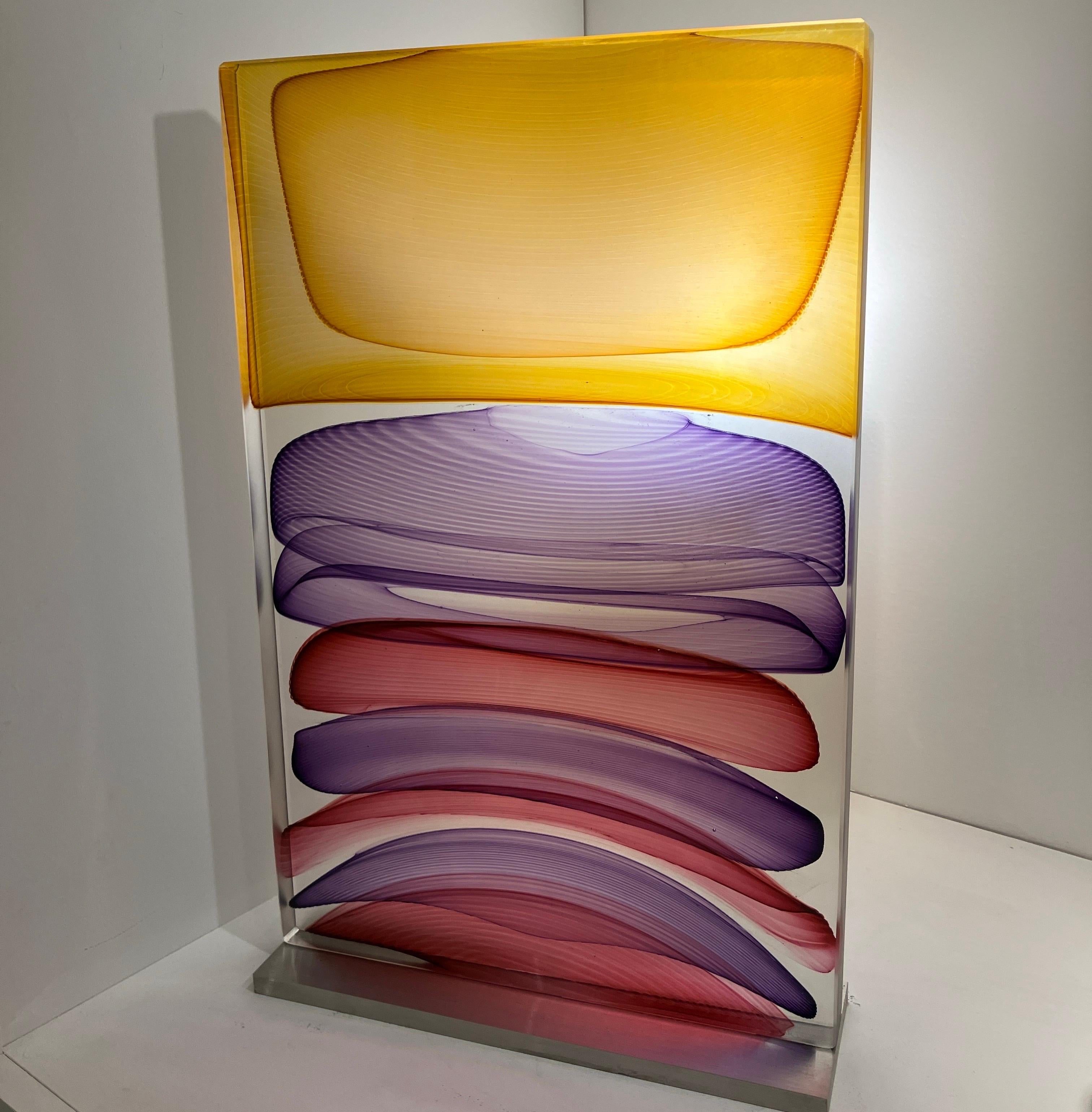 „Dreifacher Infusionsblock in Gold, Lila und Rot“, mundgeblasenes und Kiln-Glasgussglas im Angebot 3