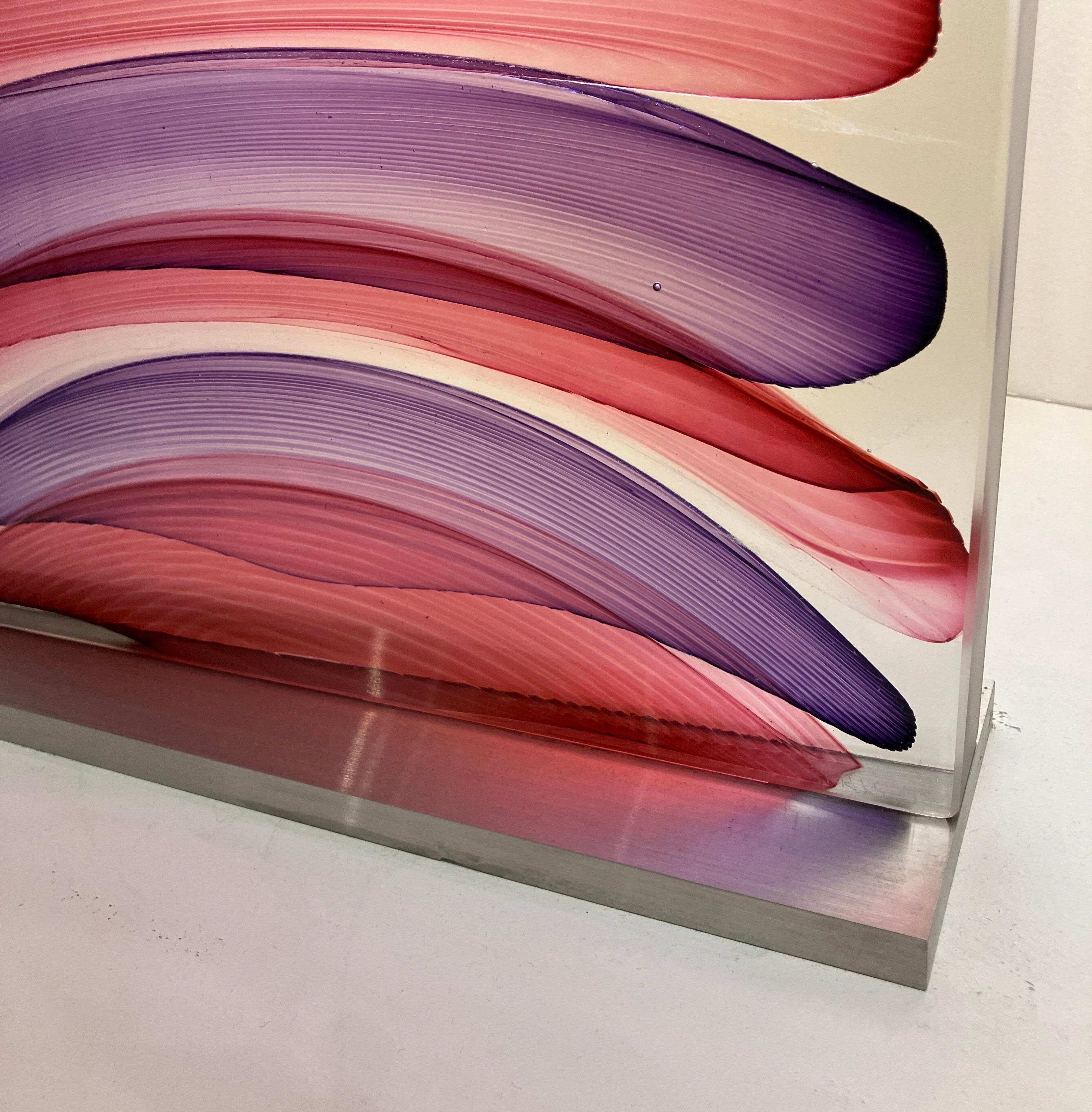 „Dreifacher Infusionsblock in Gold, Lila und Rot“, mundgeblasenes und Kiln-Glasgussglas im Angebot 4