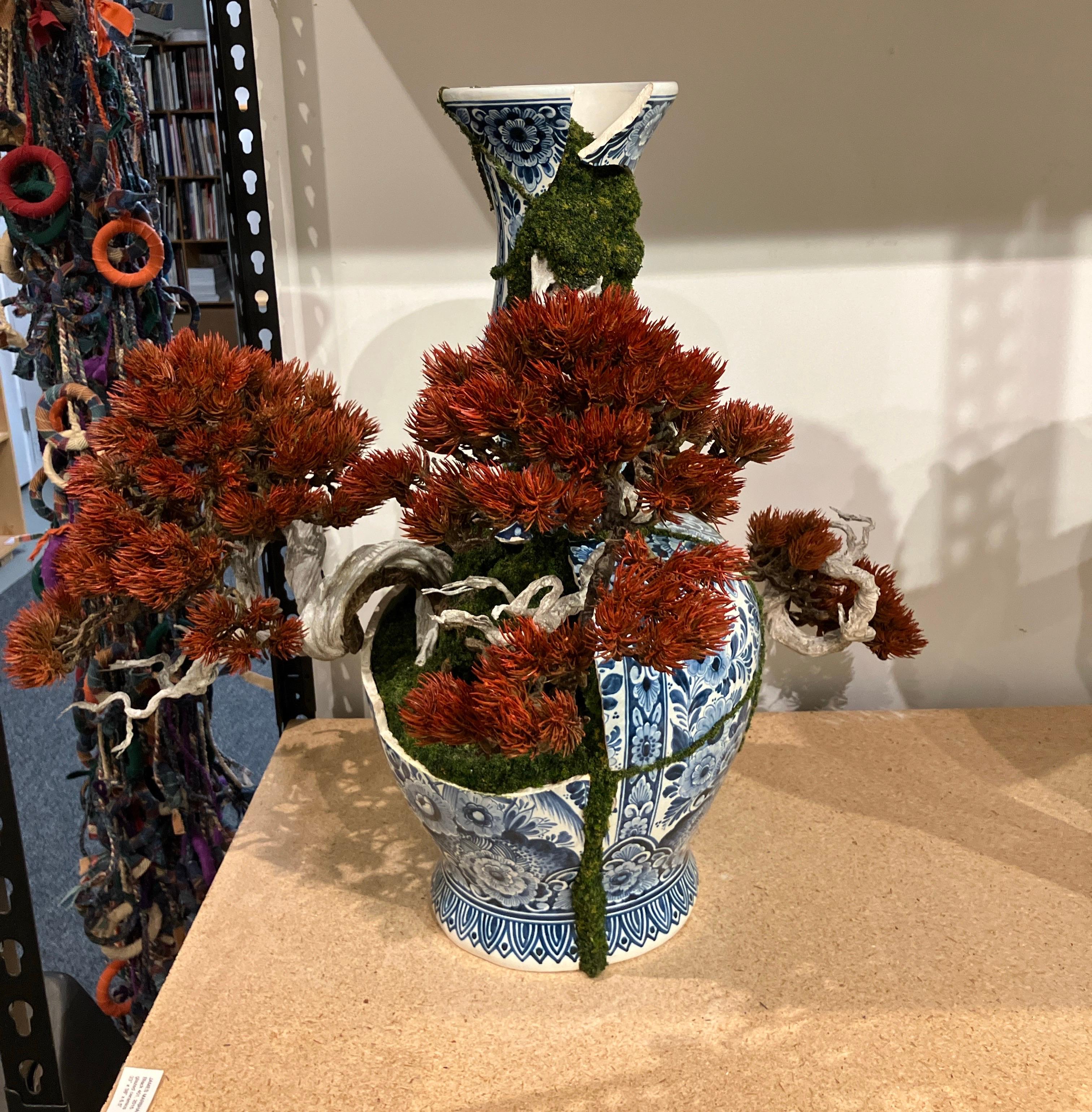 Red Pine Blues, Patrick Bergsma, Delftware, Bonzai Trees, Ceramic Sculpture For Sale 4