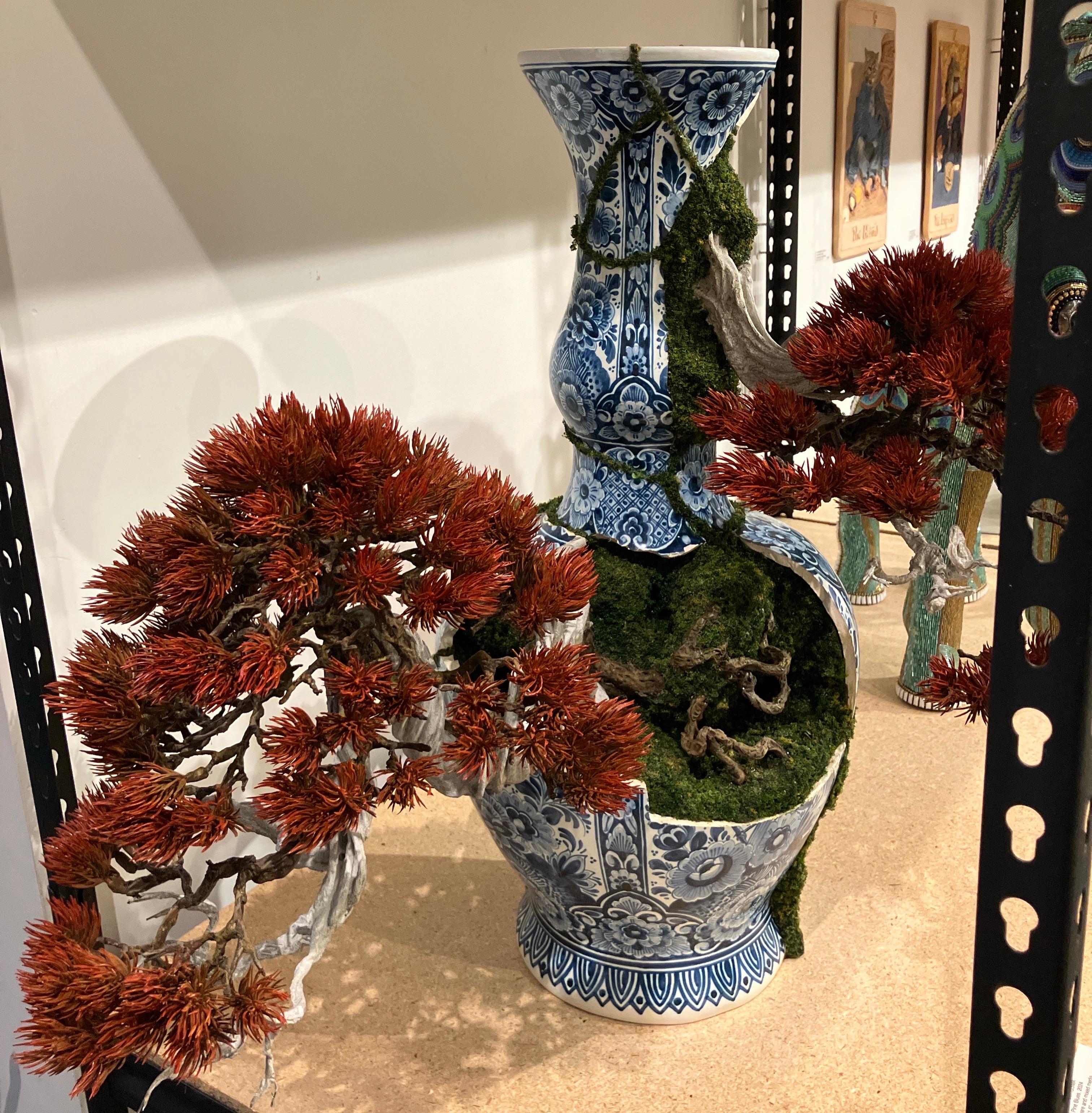 Red Pine Blues, Patrick Bergsma, Delftware, Bonzai Trees, Ceramic Sculpture For Sale 5
