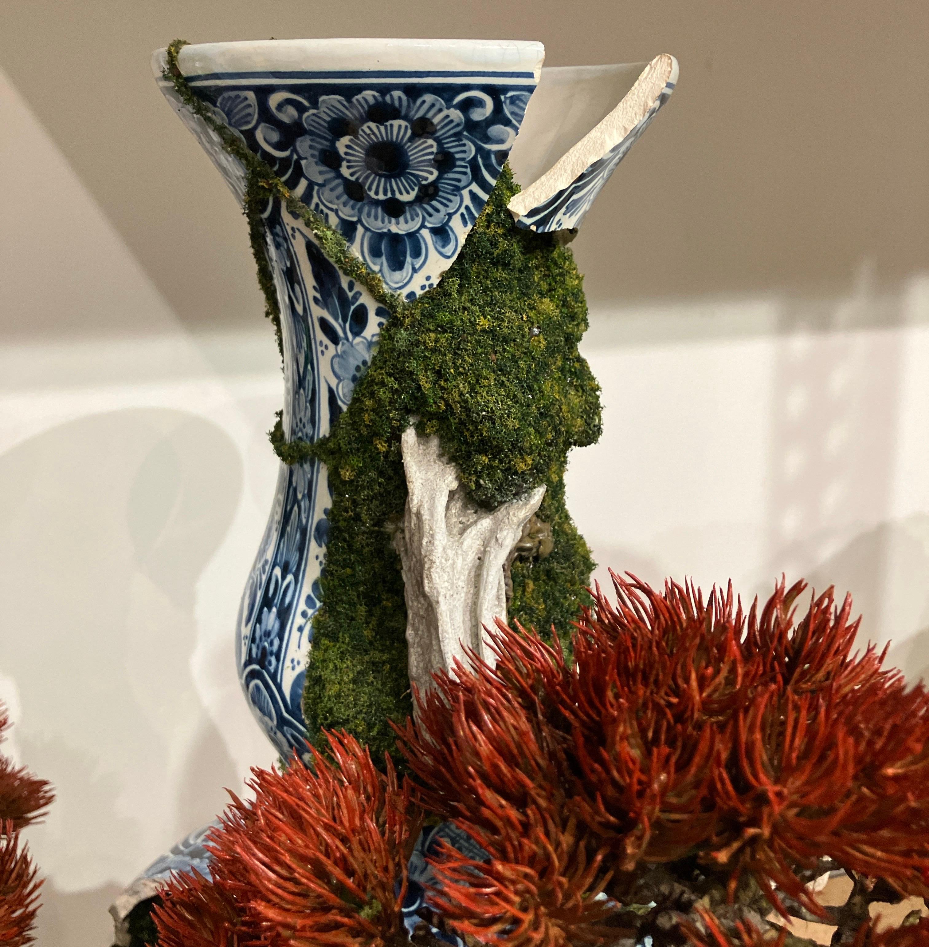 Red Pine Blues, Patrick Bergsma, Delftware, Bonzai Trees, Ceramic Sculpture For Sale 6