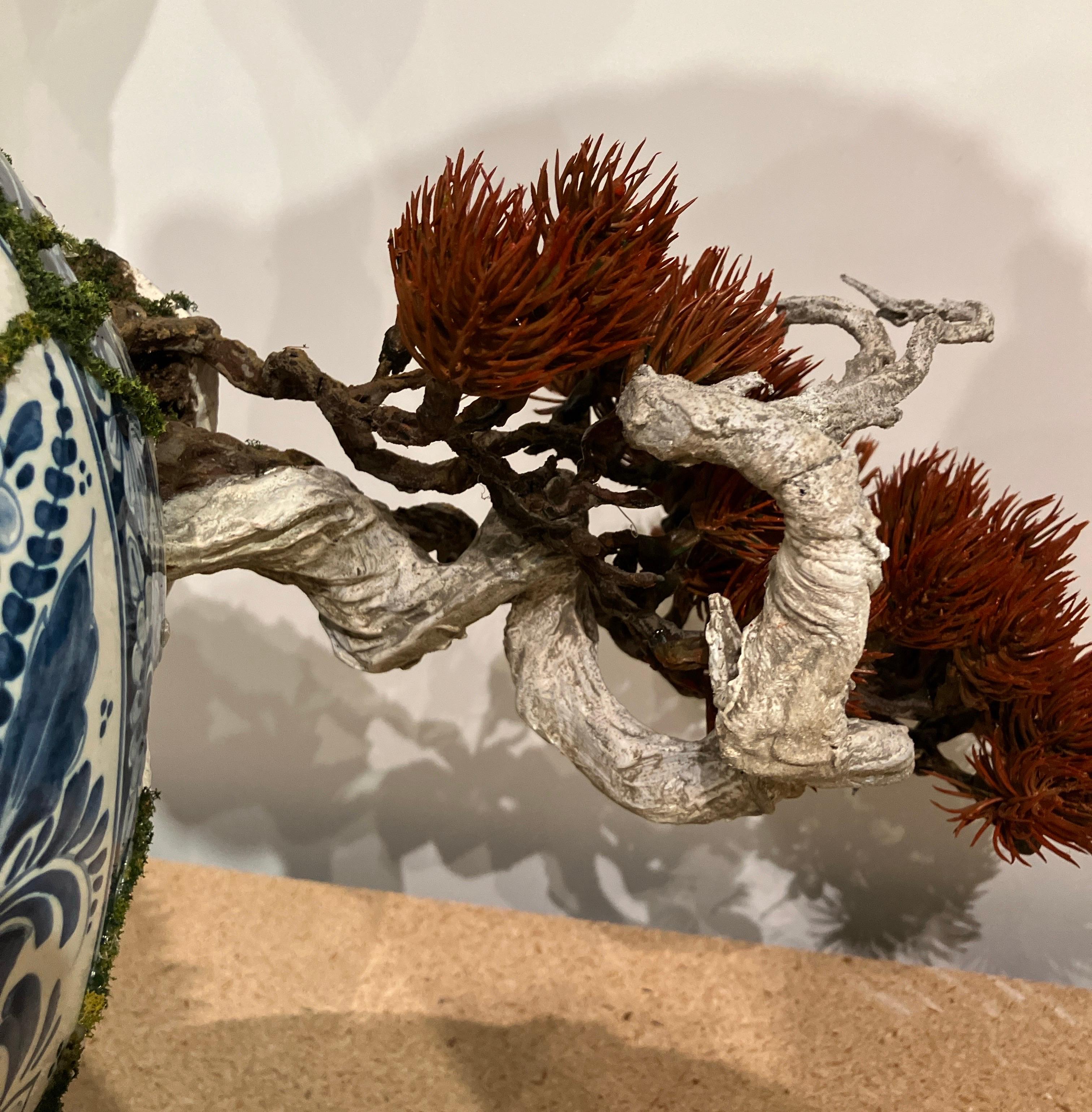 Red Pine Blues, Patrick Bergsma, Delftware, Bonzai Trees, Ceramic Sculpture For Sale 7