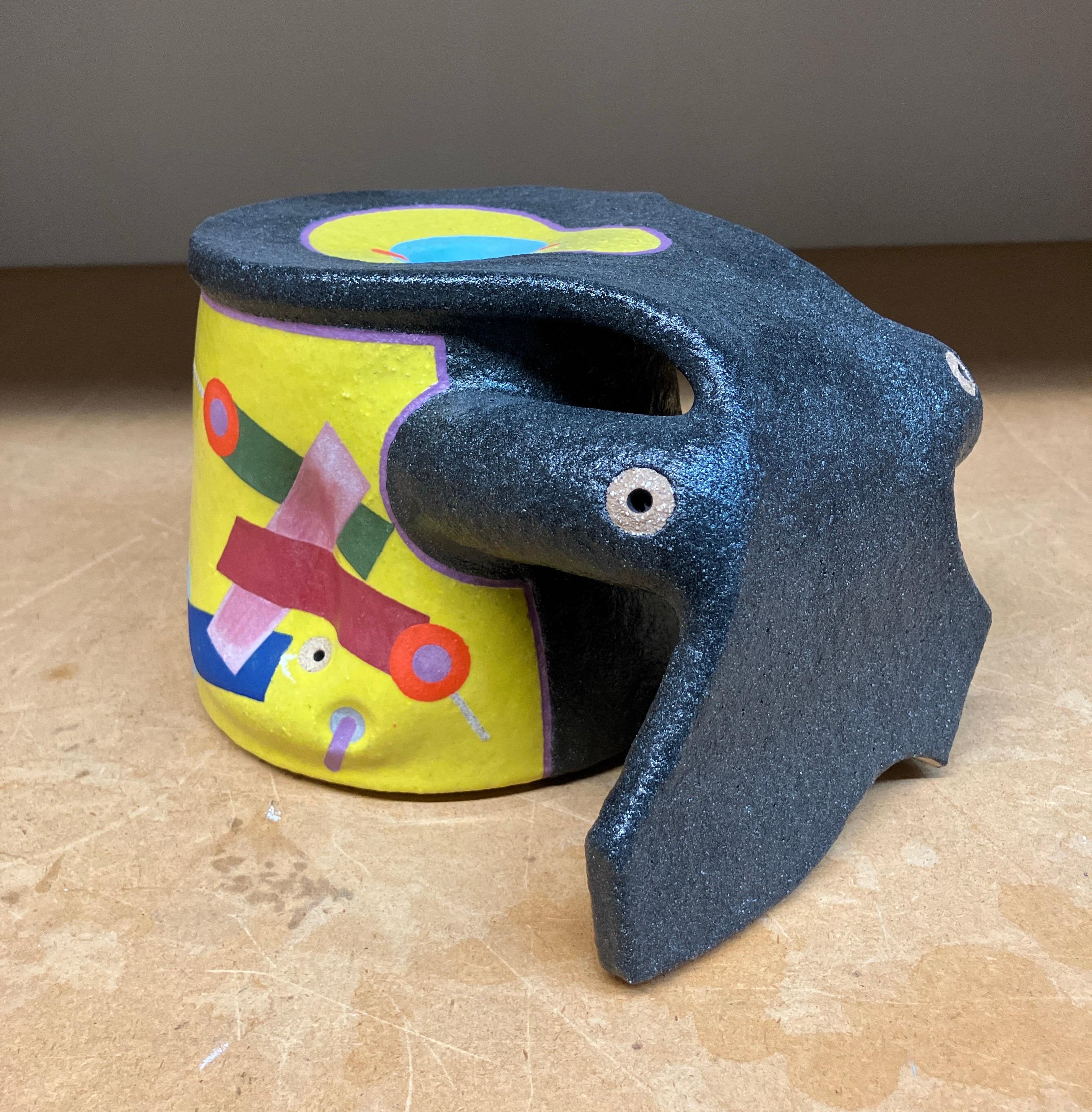 Contemporary Ceramic Sculpture, Colorful Glaze, Stoneware, Design, Yellow For Sale 5