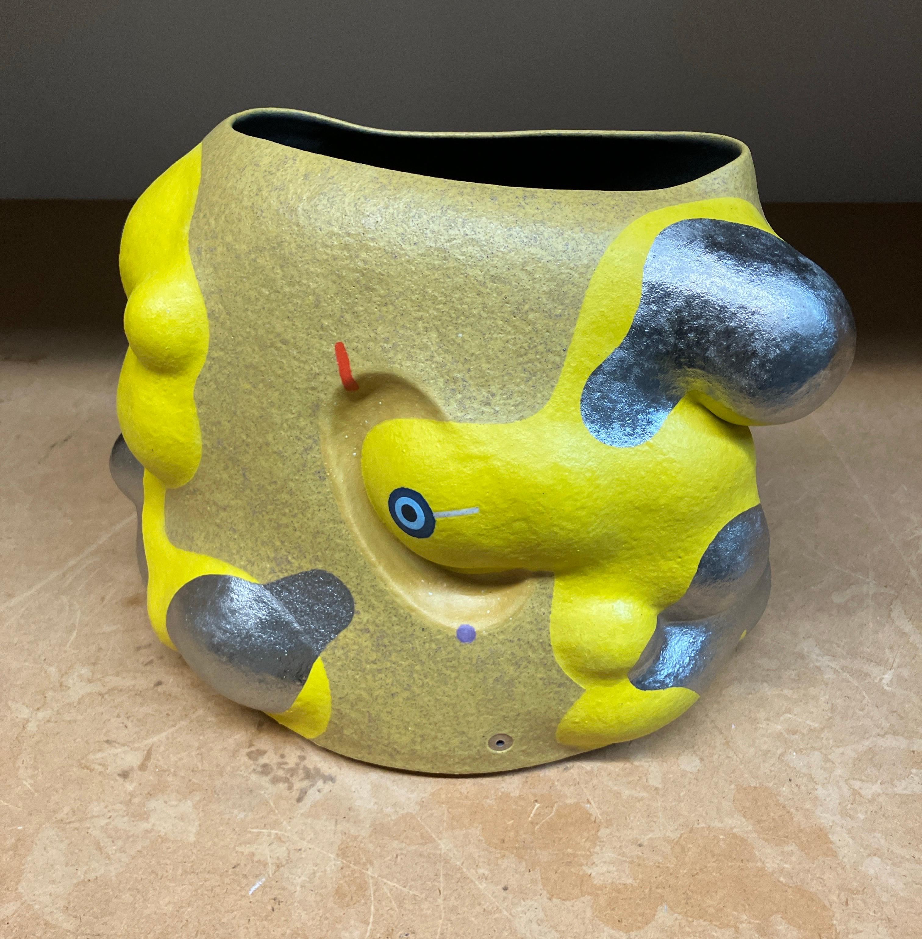 Contemporary Design, Abstract Ceramic Sculpture with Surface Patterning, Glaze For Sale 4