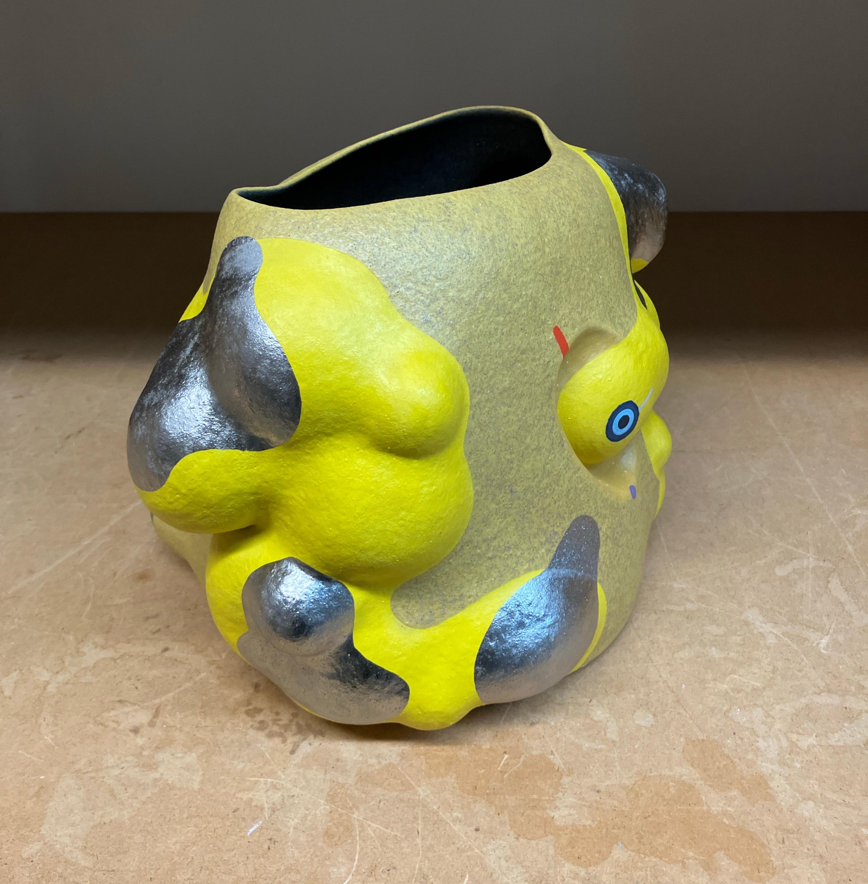 Contemporary Design, Abstract Ceramic Sculpture with Surface Patterning, Glaze For Sale 5