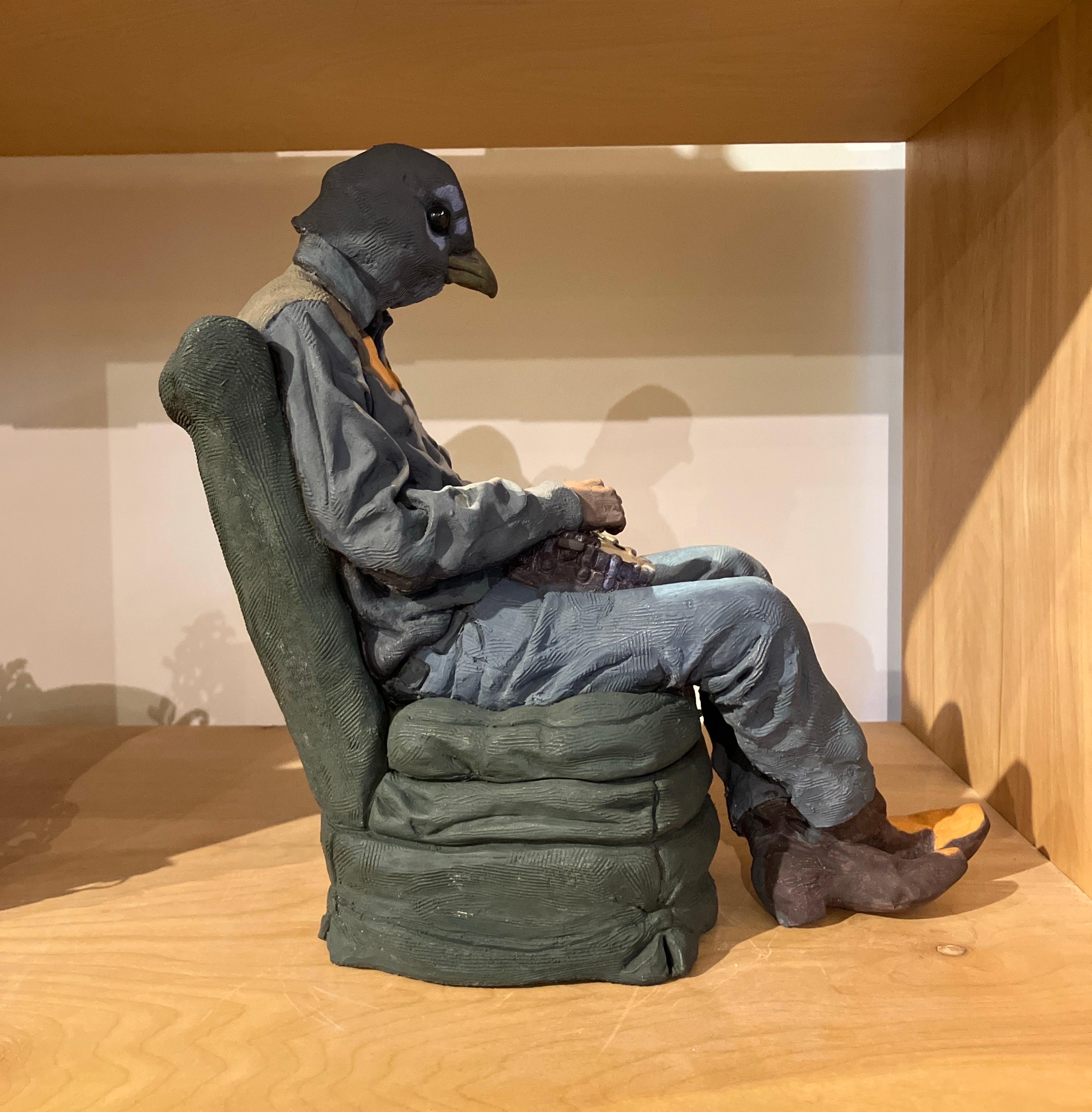 « The Dark Passenger », figuratif, céramique, sculpture, peinte, grès en vente 5