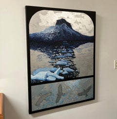 "In Ice", Pointillism Oil Painting on Canvas with Silver Leaf Embellishment