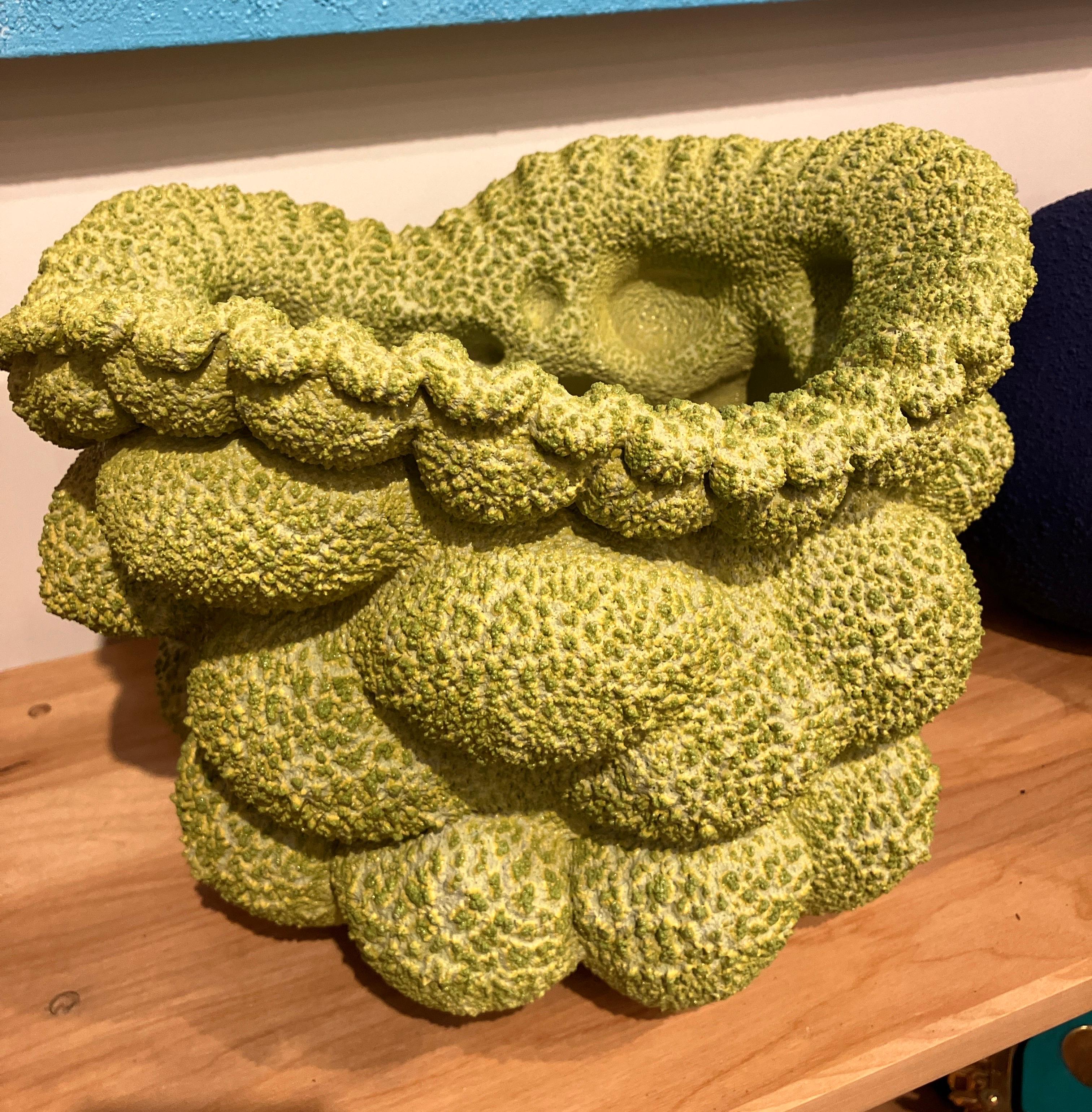 Sculpture abstraite contemporaine en céramique, vase en grès émaillé, Krater vert

Maxwell Mustardo est un artiste céramiste dont les formes très texturées sont le résultat de recherches méticuleuses sur la chimie de la cuisson au four. Il utilise