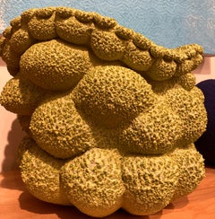 Abstract Contemporary Ceramic Sculpture, Glazed Stoneware Vessel, Green Krater