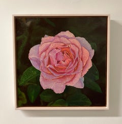 Contemporary Photorealistic Framed Oil Painting on Canvas, Flowers, Nature, Rose