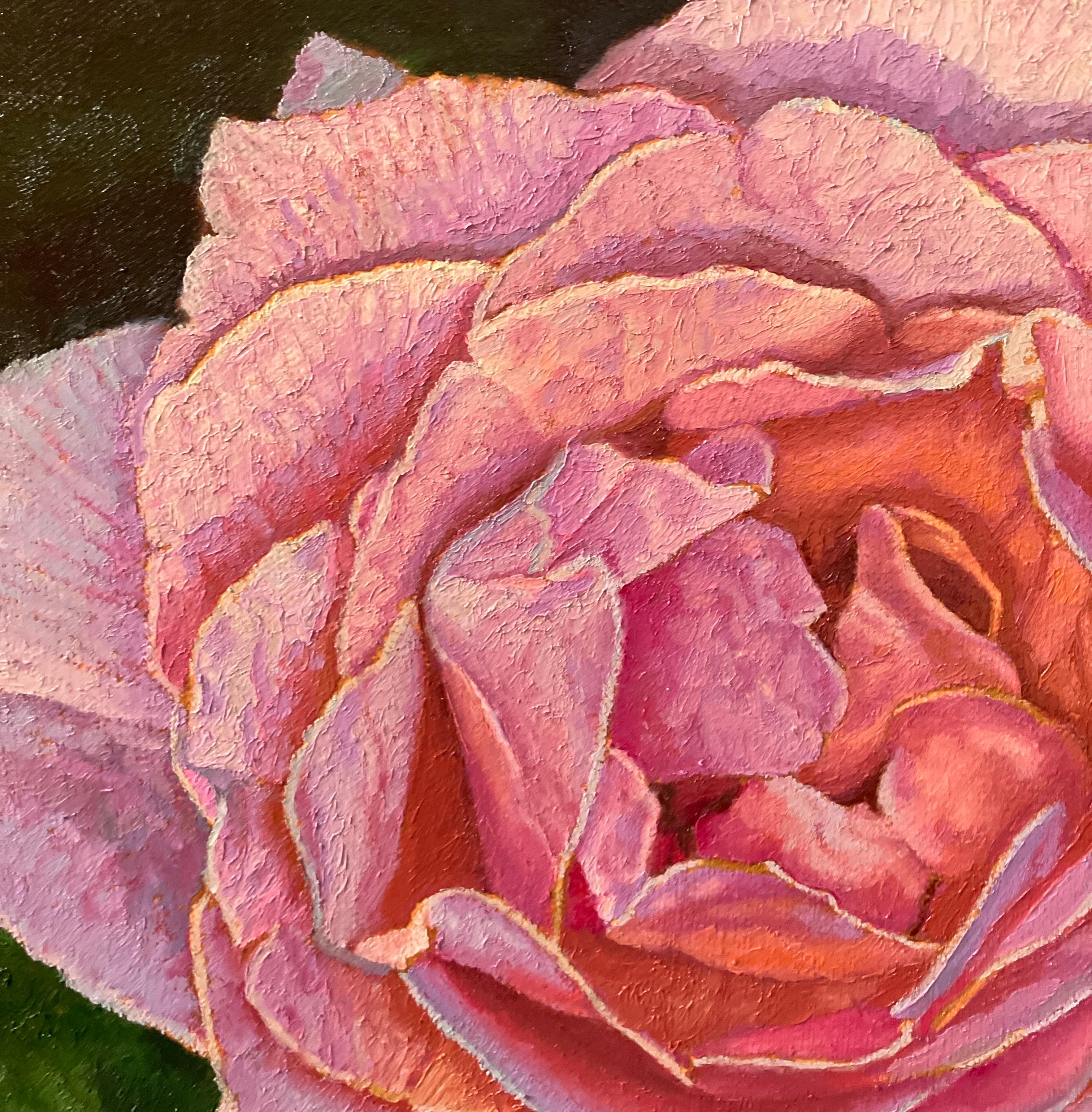 Contemporary Photorealistic Framed Oil Painting on Canvas, Flowers, Nature, Rose For Sale 4