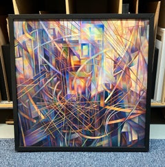 "Windows 02", Abstract Oil Painting on Canvas Mounted on Panel, Framed