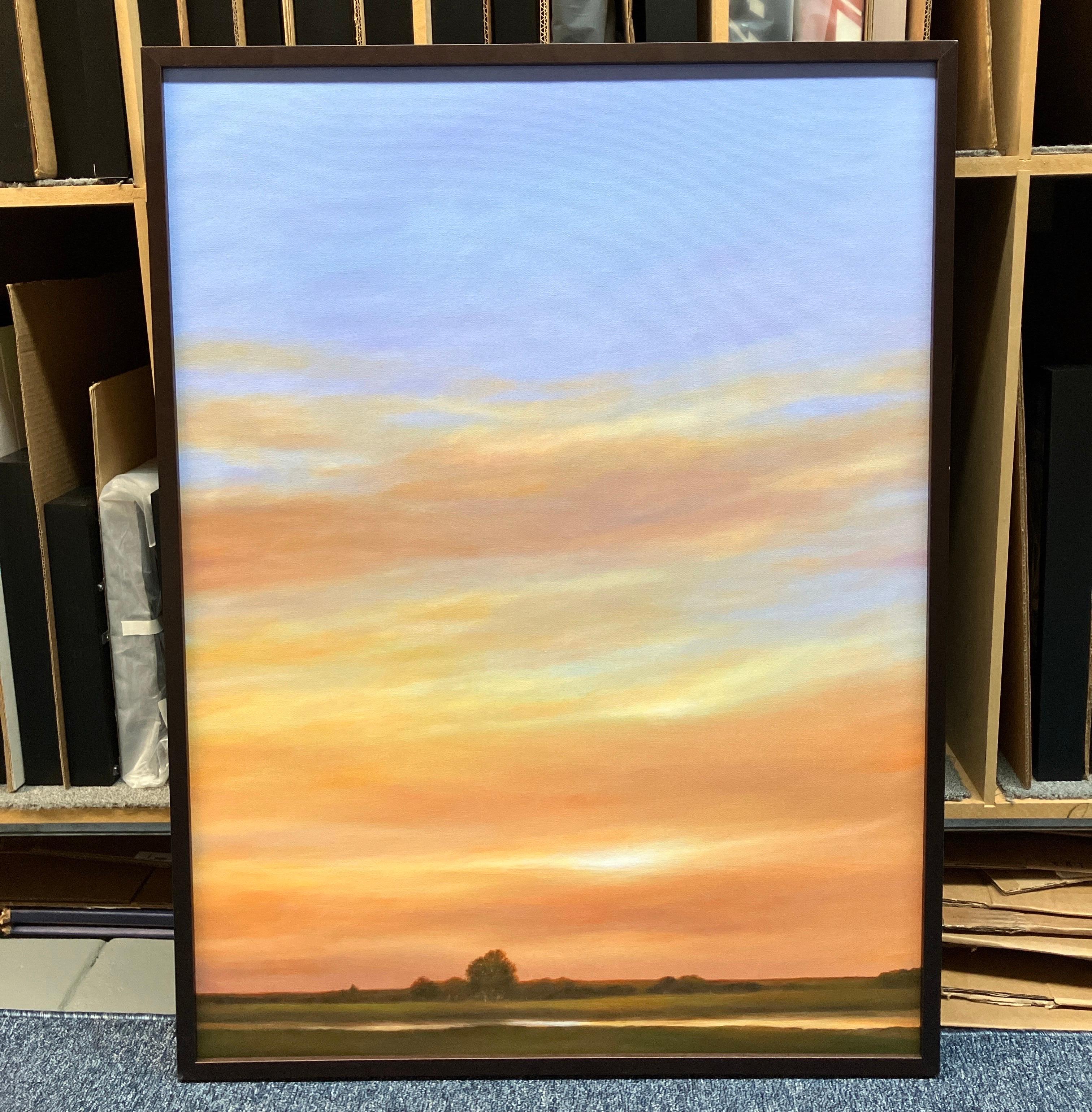 „Die andere Seite des Twilight“, Acryl-Landschaftsgemälde, Rahmen aus Nussbaumholz, Realismus – Painting von Ahzad Bogosian