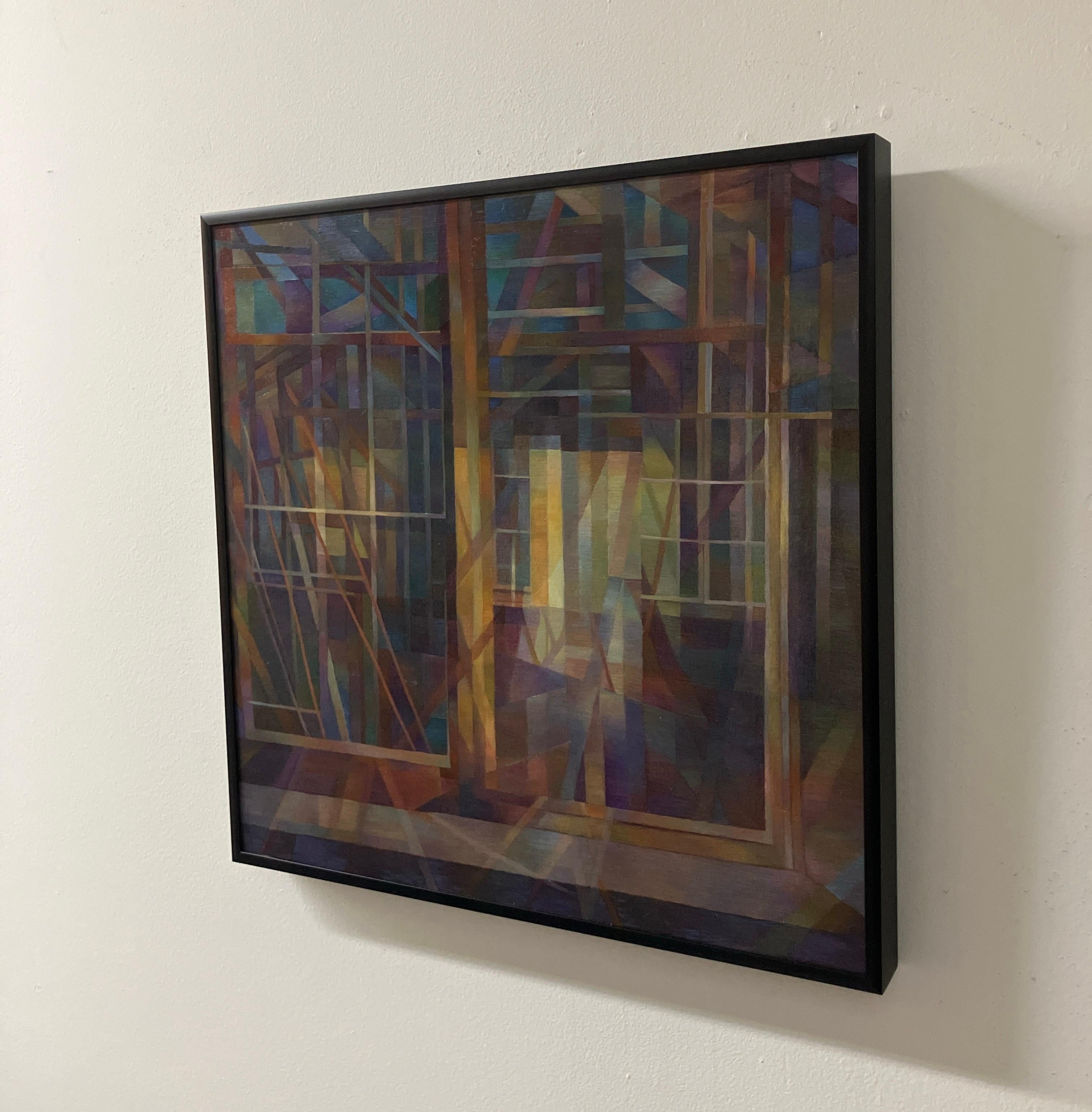 Contemporary Abstract, Oil Painting, Canvas Mounted on Board, Framed, Geometry For Sale 2