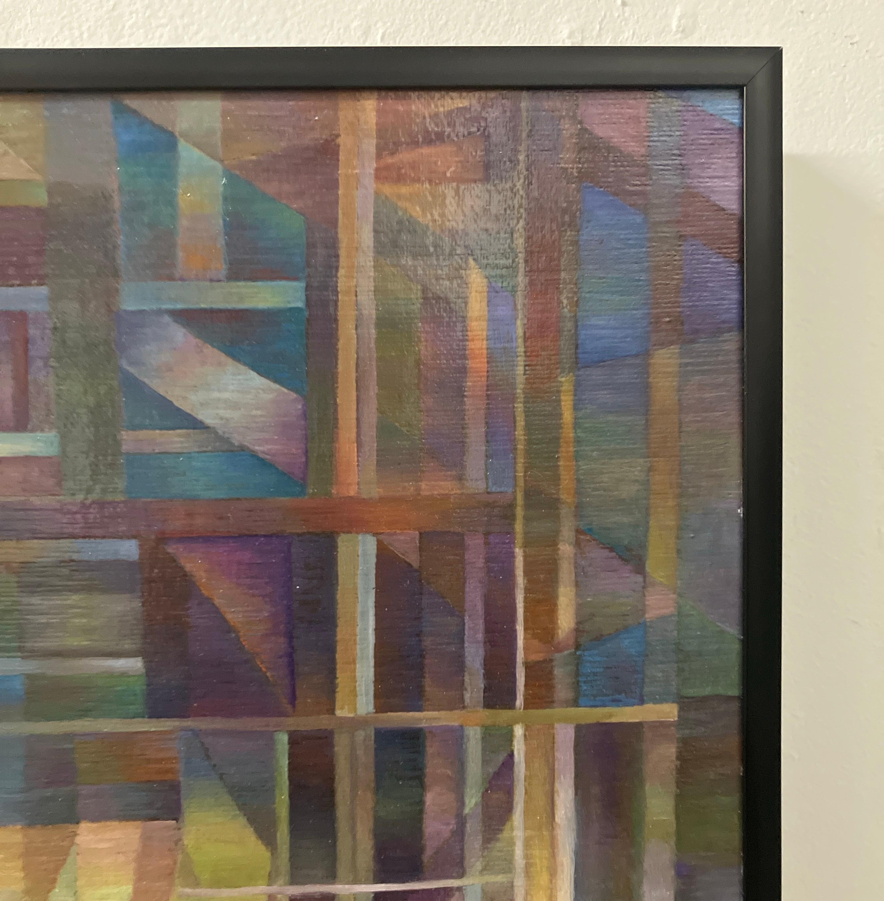 Contemporary Abstract, Oil Painting, Canvas Mounted on Board, Framed, Geometry For Sale 7