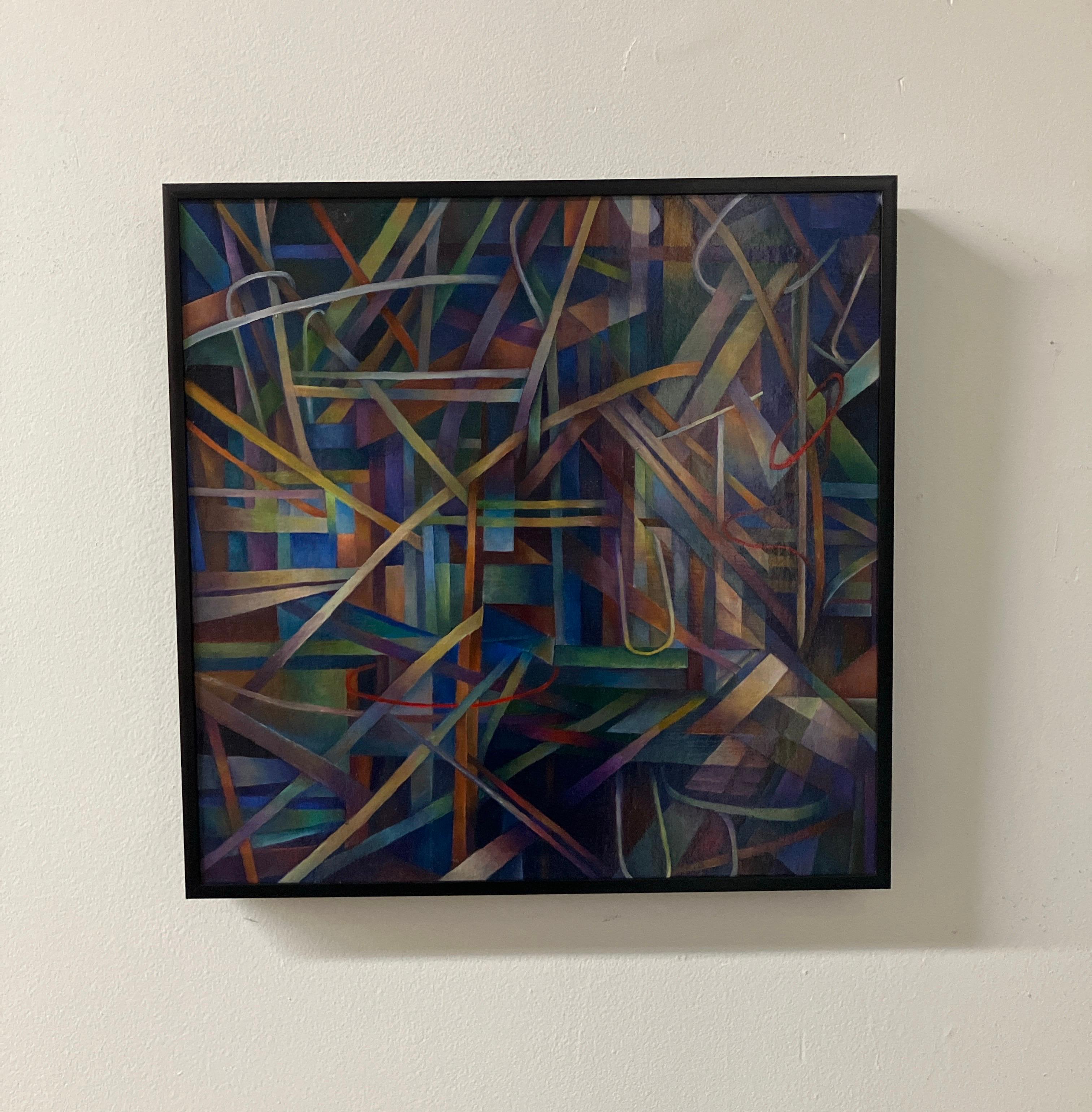 Zwei rote Ringe von Nancy Newman Rice, 2022, gerahmtes Ölgemälde auf Leinwand, Tafelsilber im Angebot 1