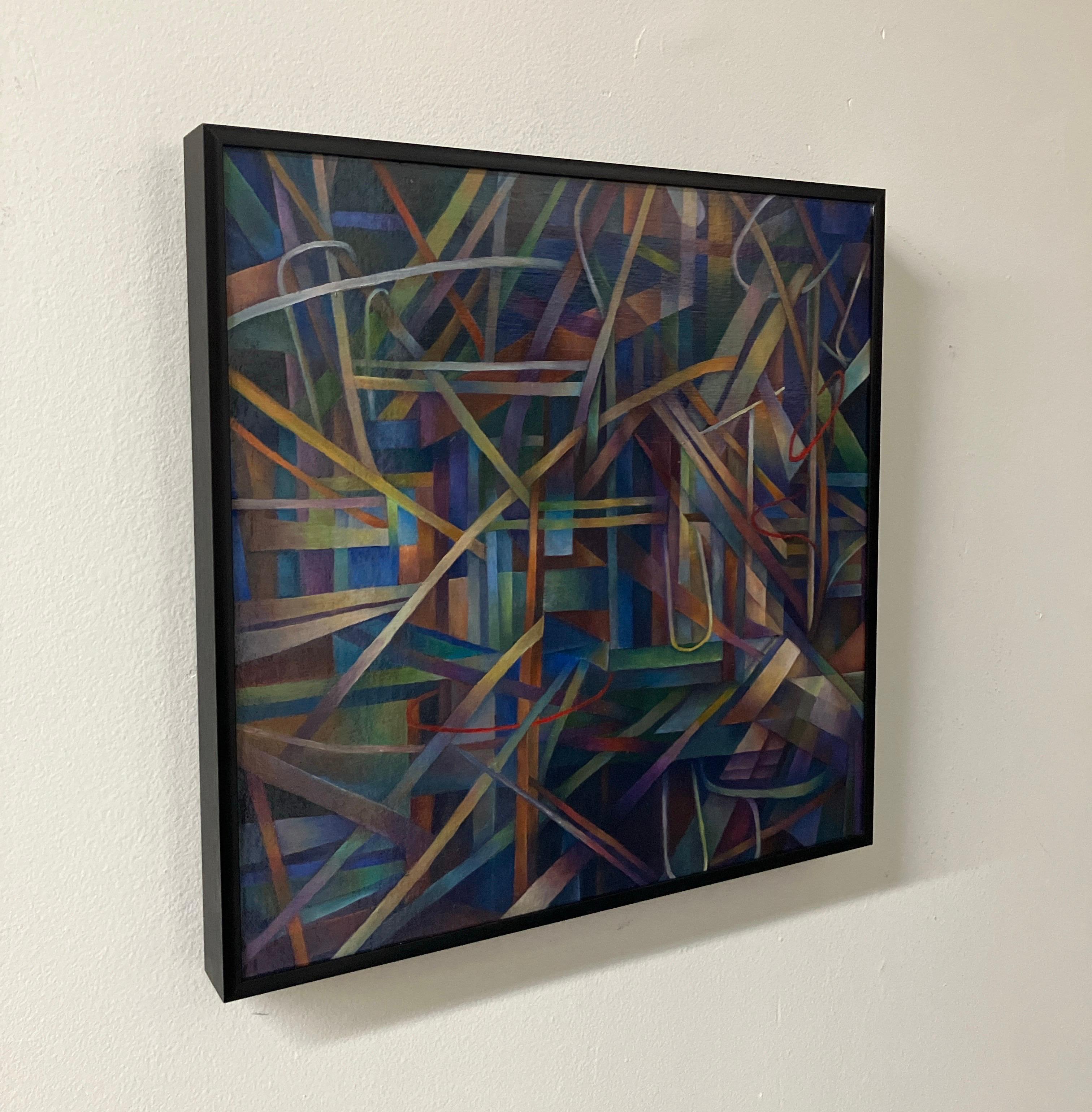 Zwei rote Ringe von Nancy Newman Rice, 2022, gerahmtes Ölgemälde auf Leinwand, Tafelsilber im Angebot 2